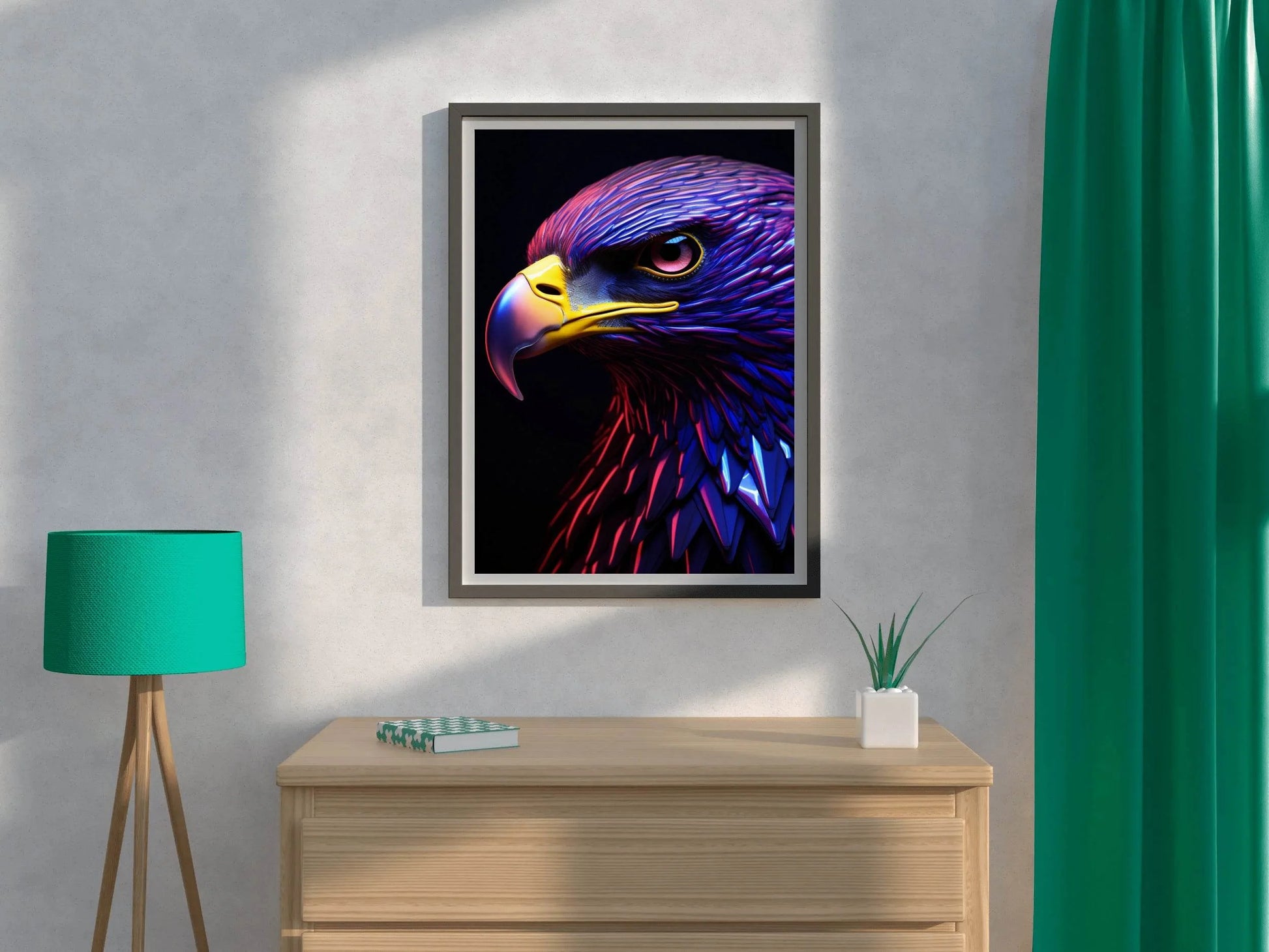 Golden Eagle Painted Blue and Pink Bird Wall Art - beink online art store