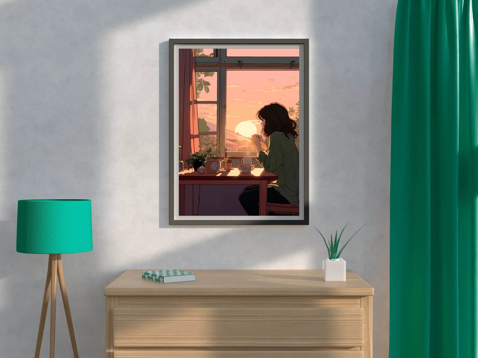Lifestyle Scene with Girl Doing Regular Tasks in Anime Style Wall Art - beink online art store