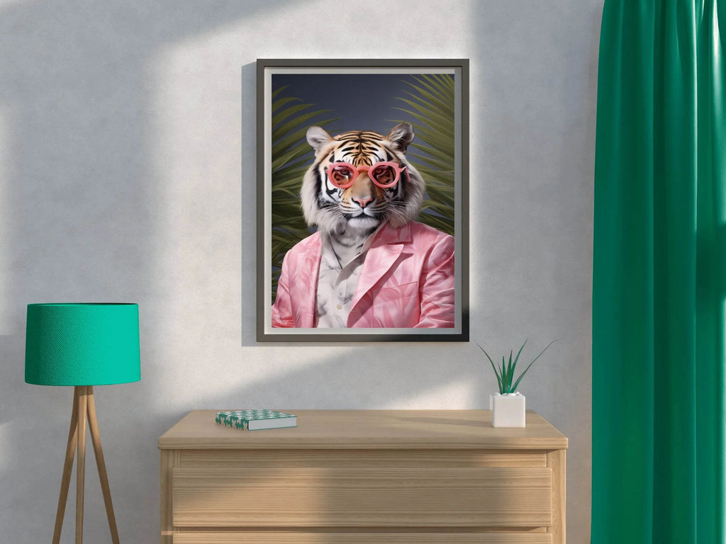 Tiger Wearing Pink Goggle and Coat Animal Wall Art - beink online art store