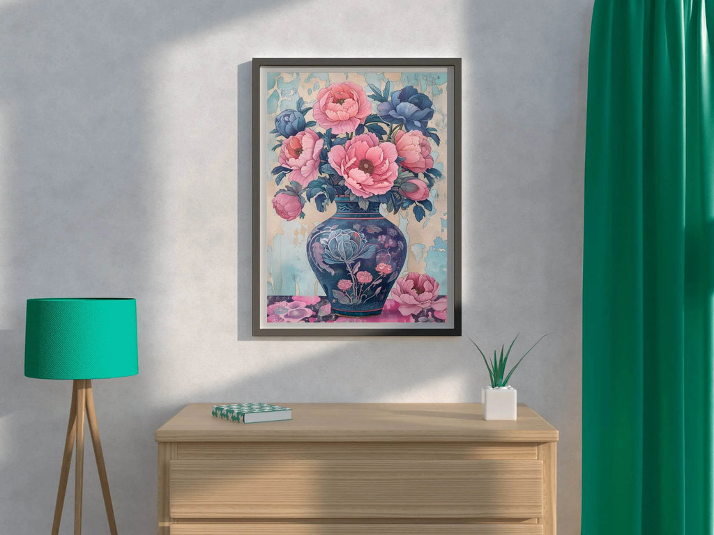 Blue Vase With Bunch of Flowers Digital Art - beink online art store