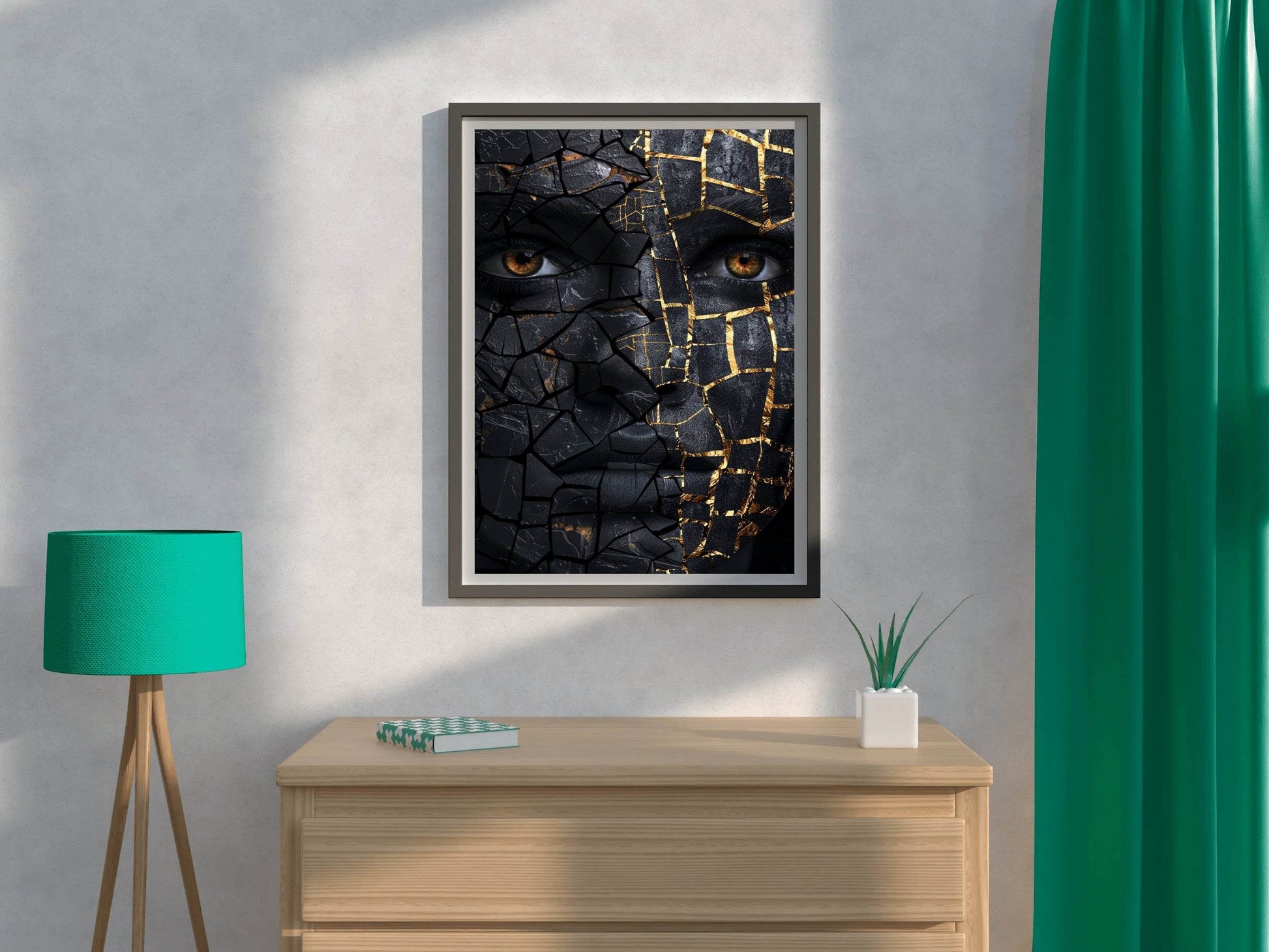 Golden Mosaic Design on A Woman Face Wall Art - beink online art store