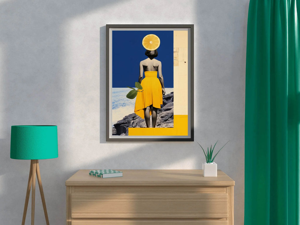 Girl Standing On a Rock Near Sea Abstract Wall Art - beink online art store