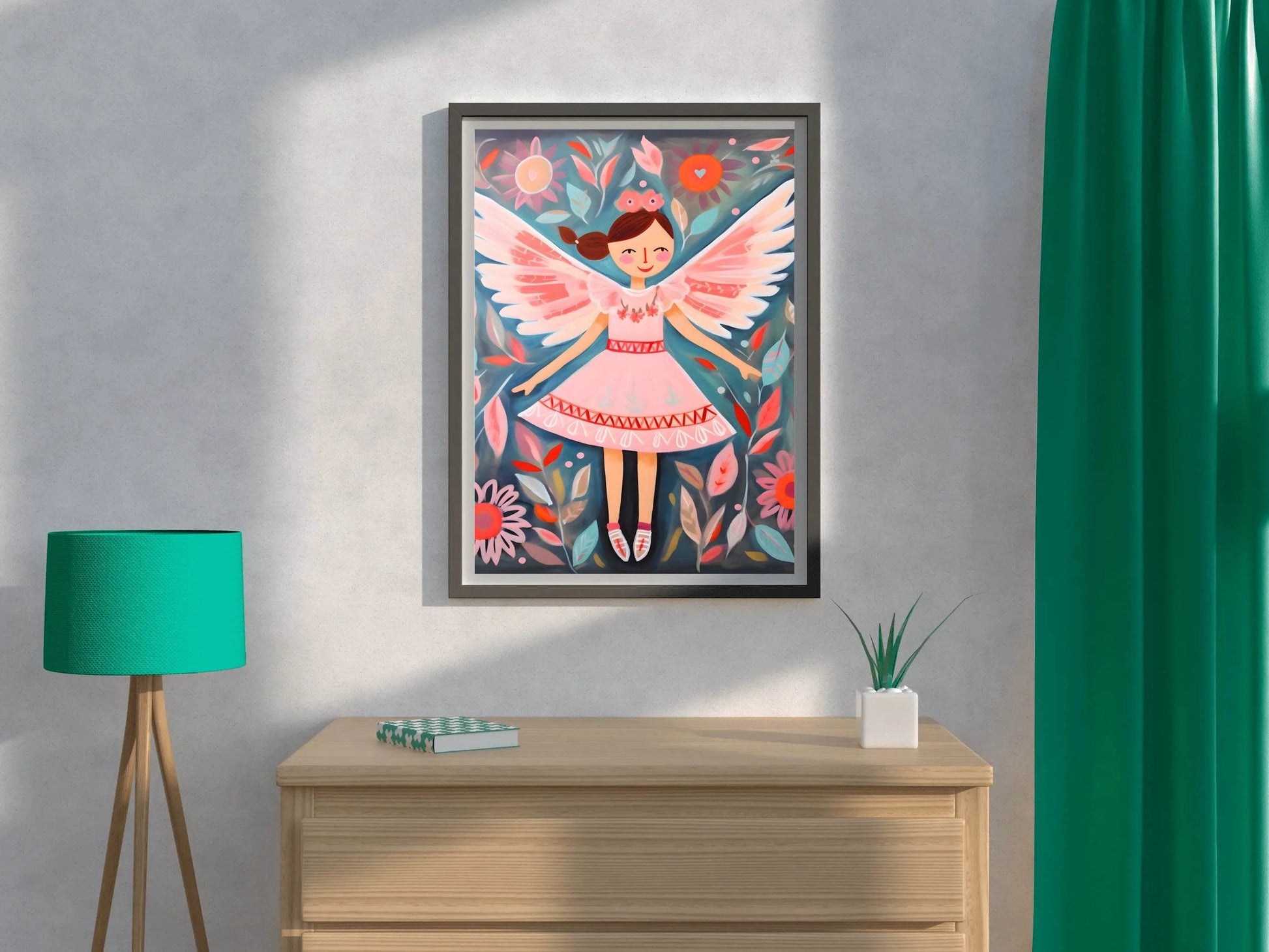 Watercolor Illustration of Dancing Girl In Pink Dress - beink online art store