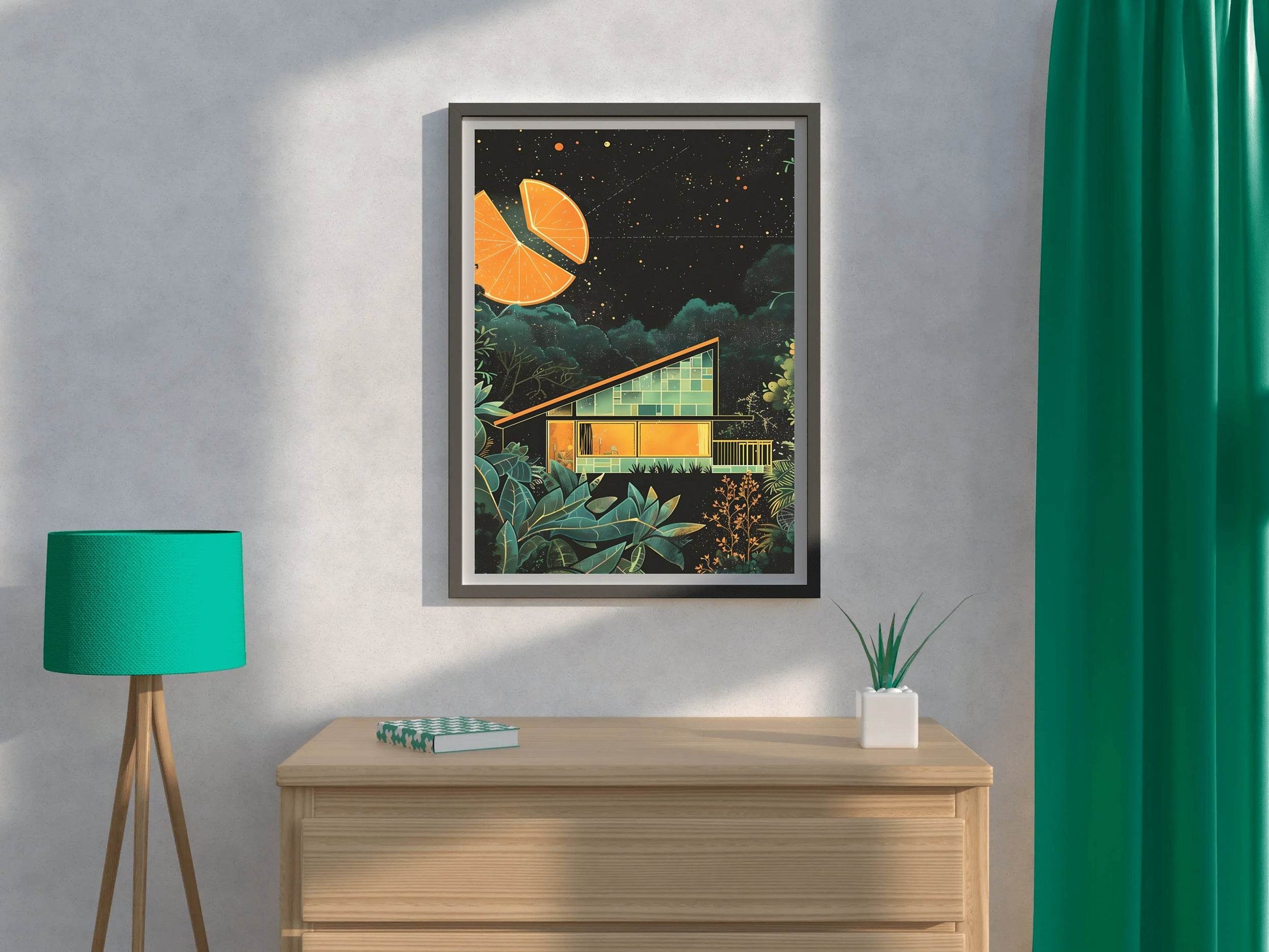 Drawing of A Wooden Hut With A Cut Background of Oranges Wall Art - beink online art store