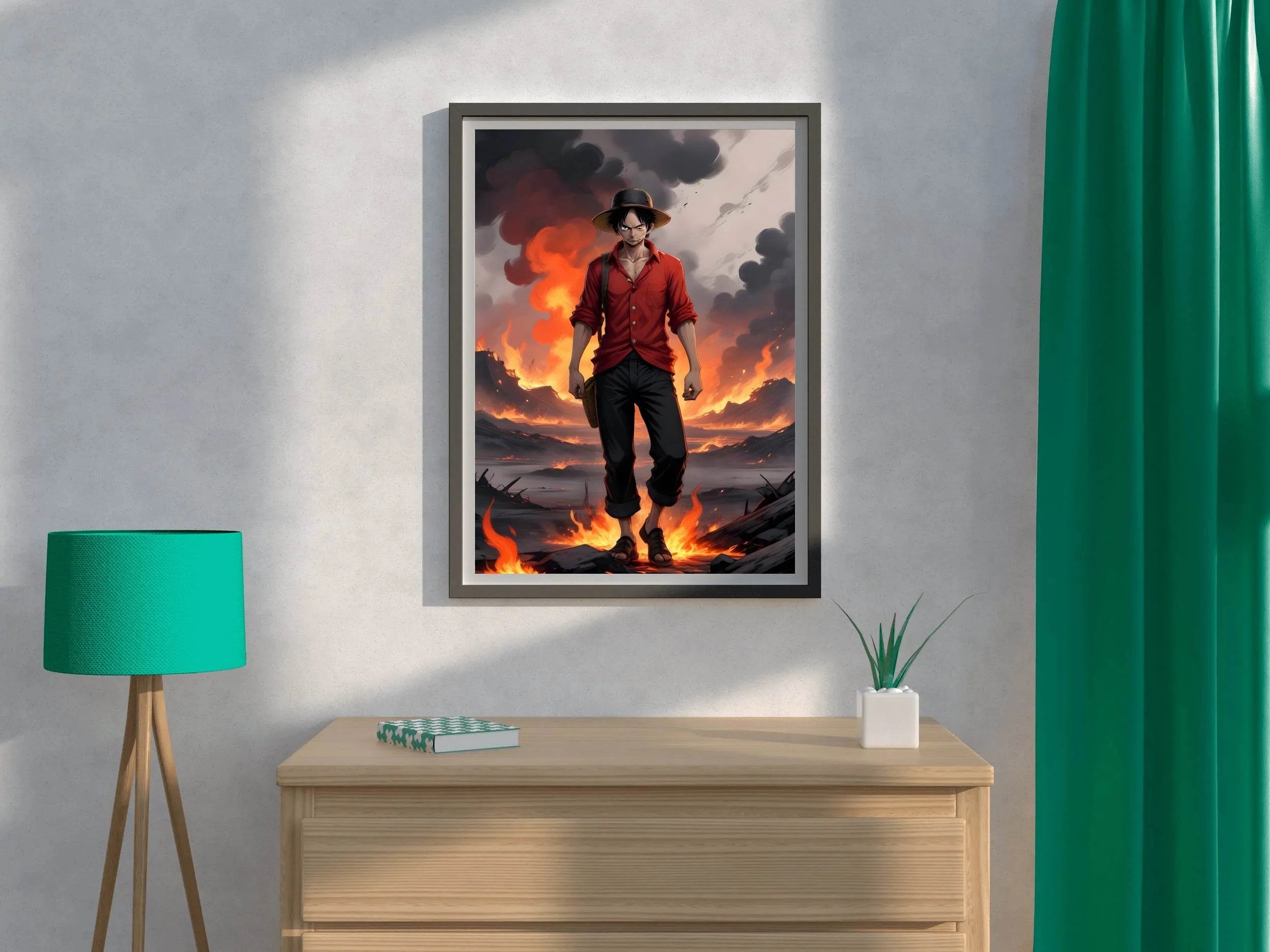 Monkey D. Luffy With Fire Background Anime Wall Art - beink online art store