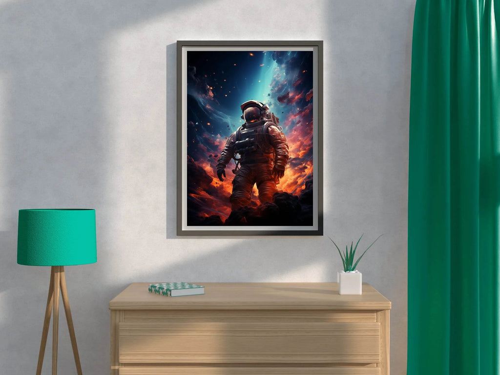 Astronaut in space background of burning planet - beink online art store