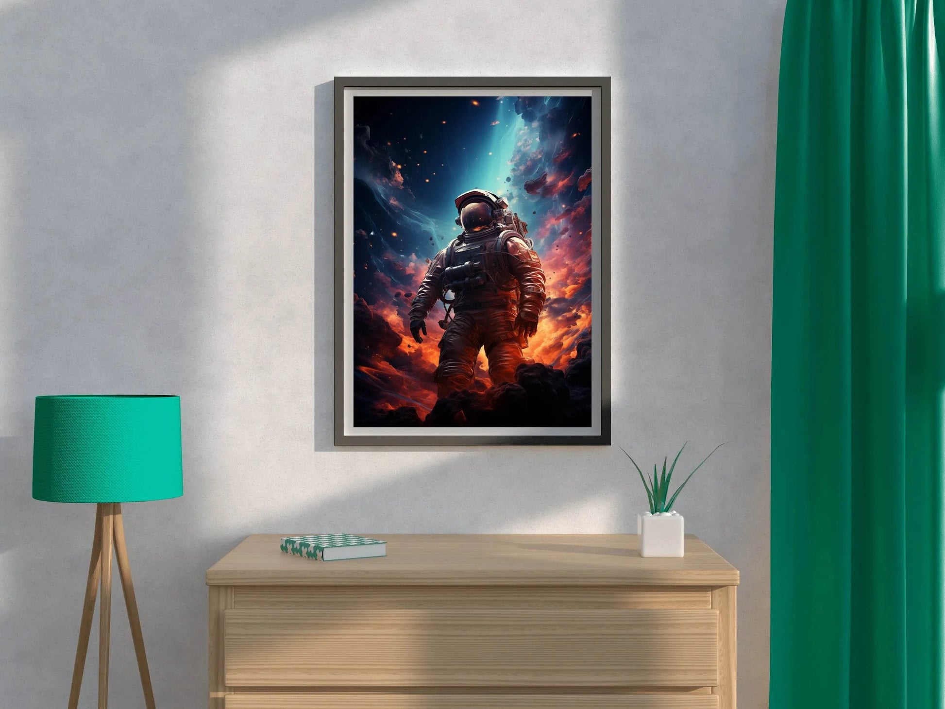 Astronaut in space background of burning planet - beink online art store