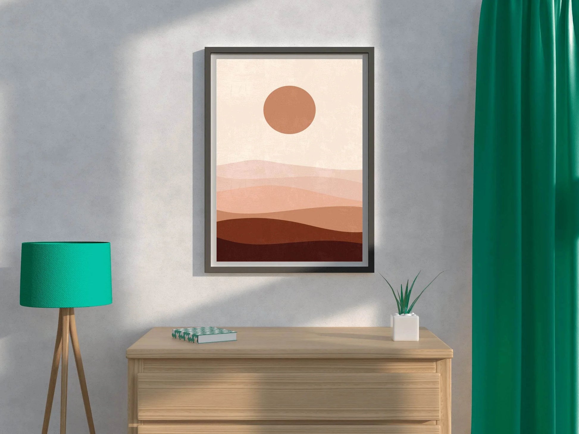 Abstract Landscape with a Sun and Layers of Hills ArtWork - beink online art store