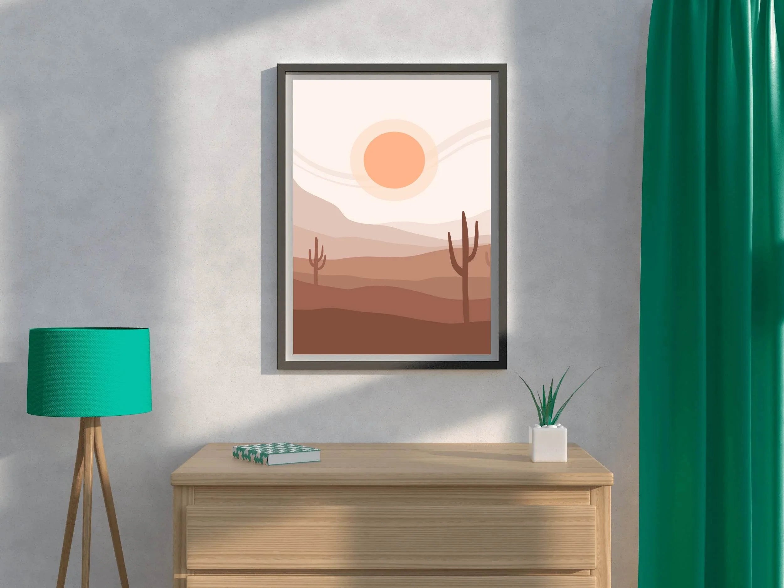 Desert Landscape with a Large Orange Sun ArtWork - beink online art store