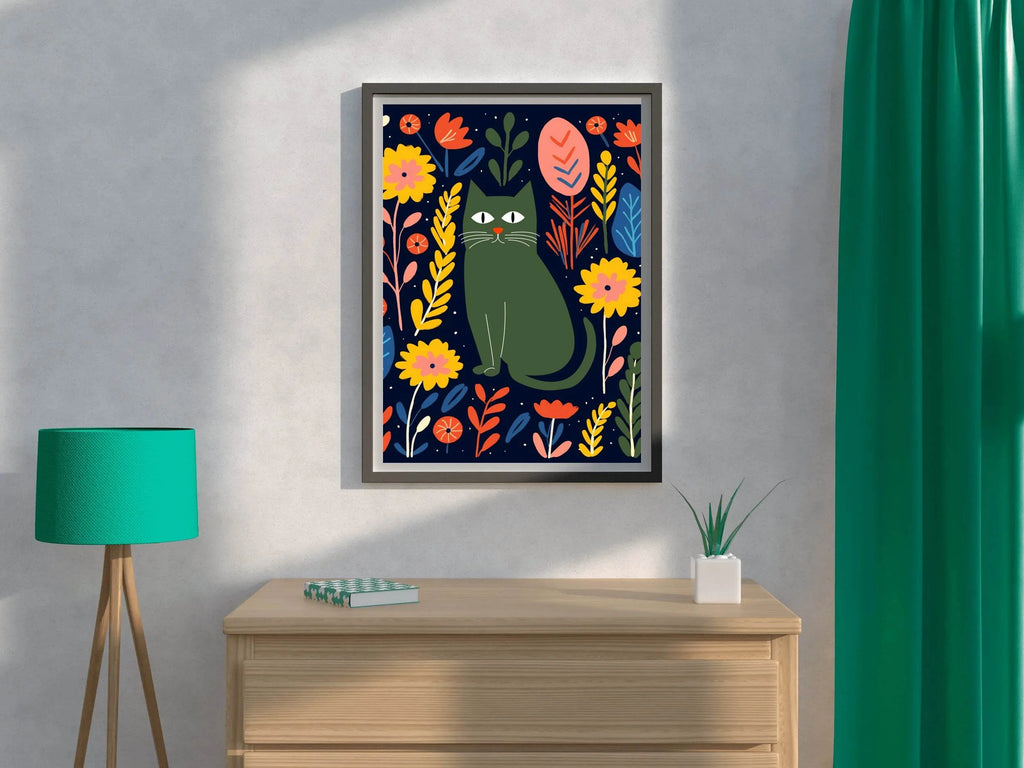 Painting Of a Cat Among Flowers Wall Art - beink online art store