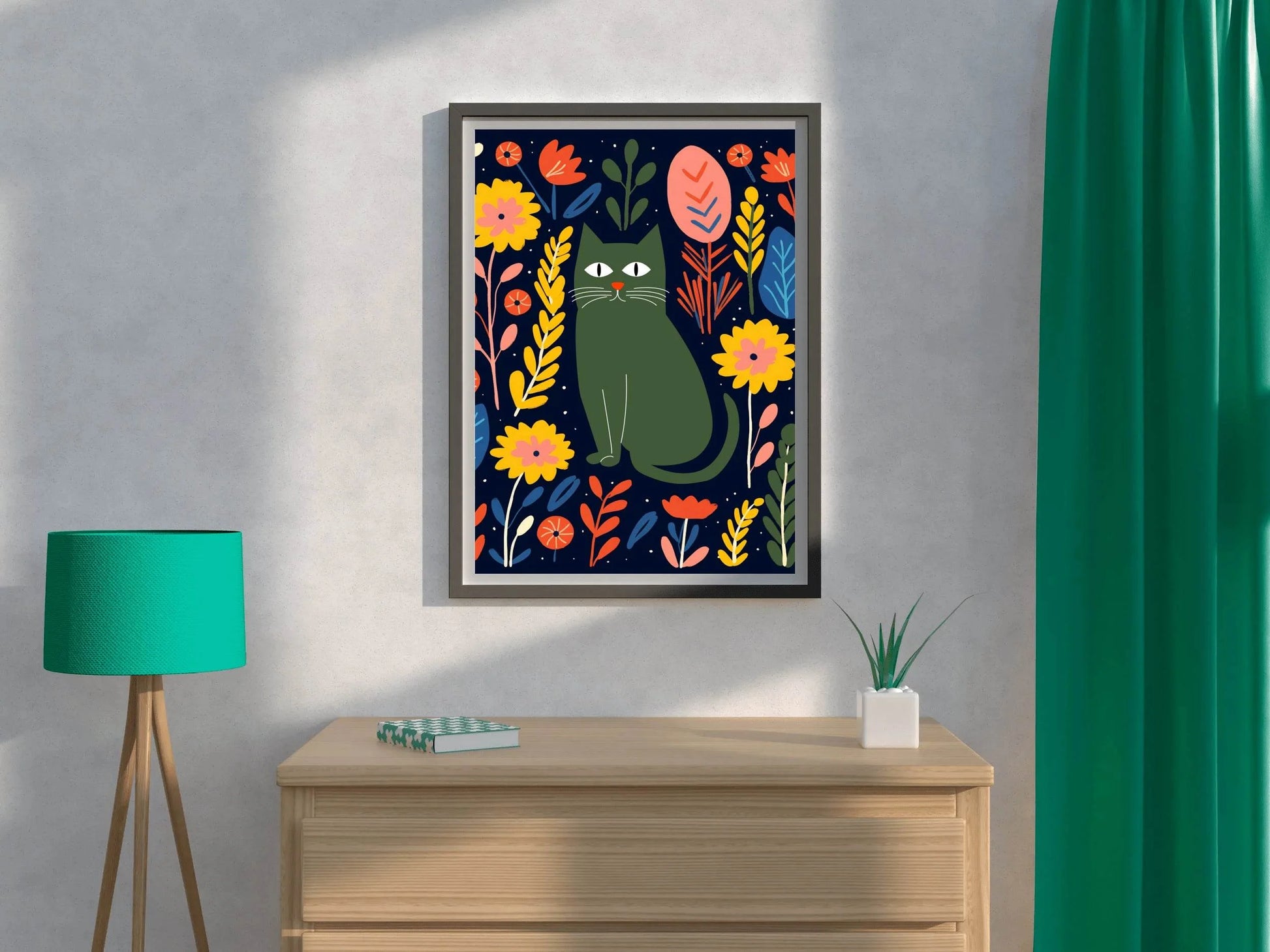 Painting Of a Cat Among Flowers Wall Art - beink online art store
