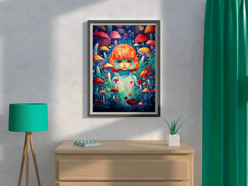 Colorful Mushroom Girl Wall Art - beink online art store