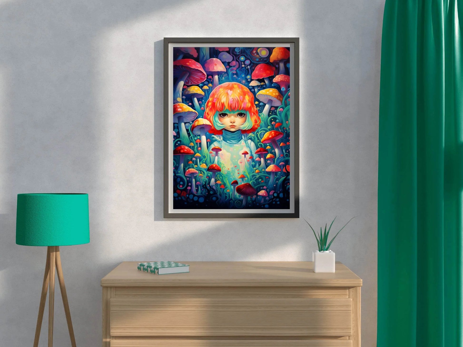 Colorful Mushroom Girl Wall Art - beink online art store