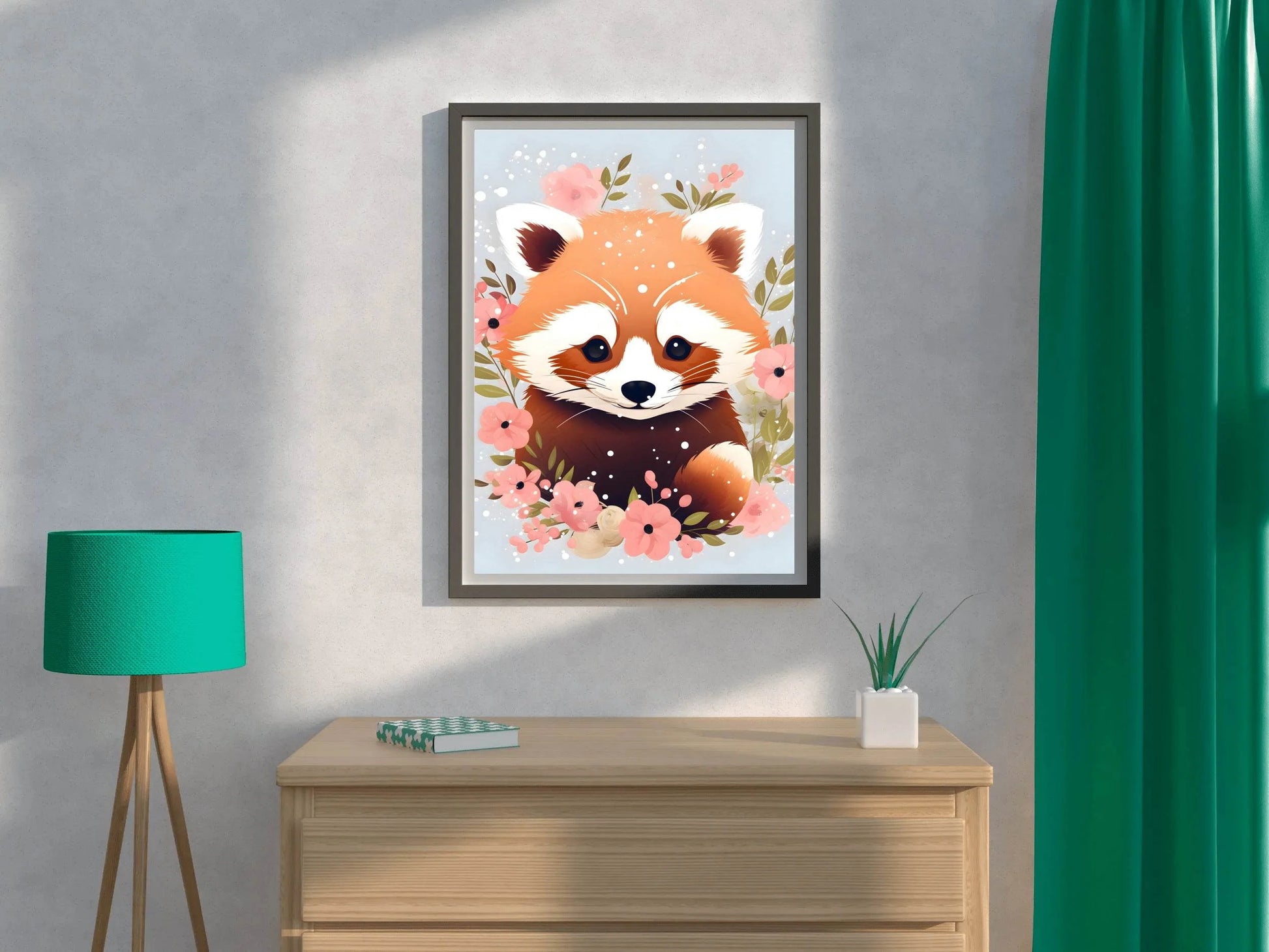 Cute Red Panda Watching the Flowers - beink online art store