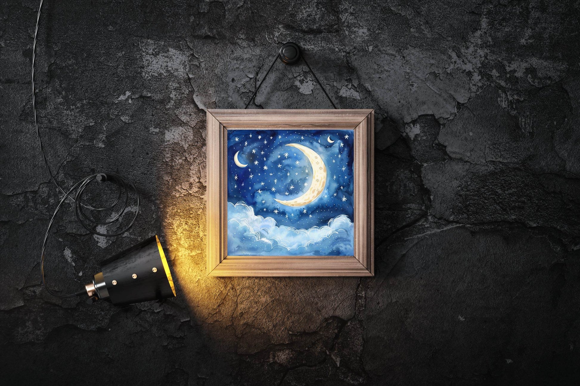 Watercolor Night Sky With Moon And Stars - beink online art store
