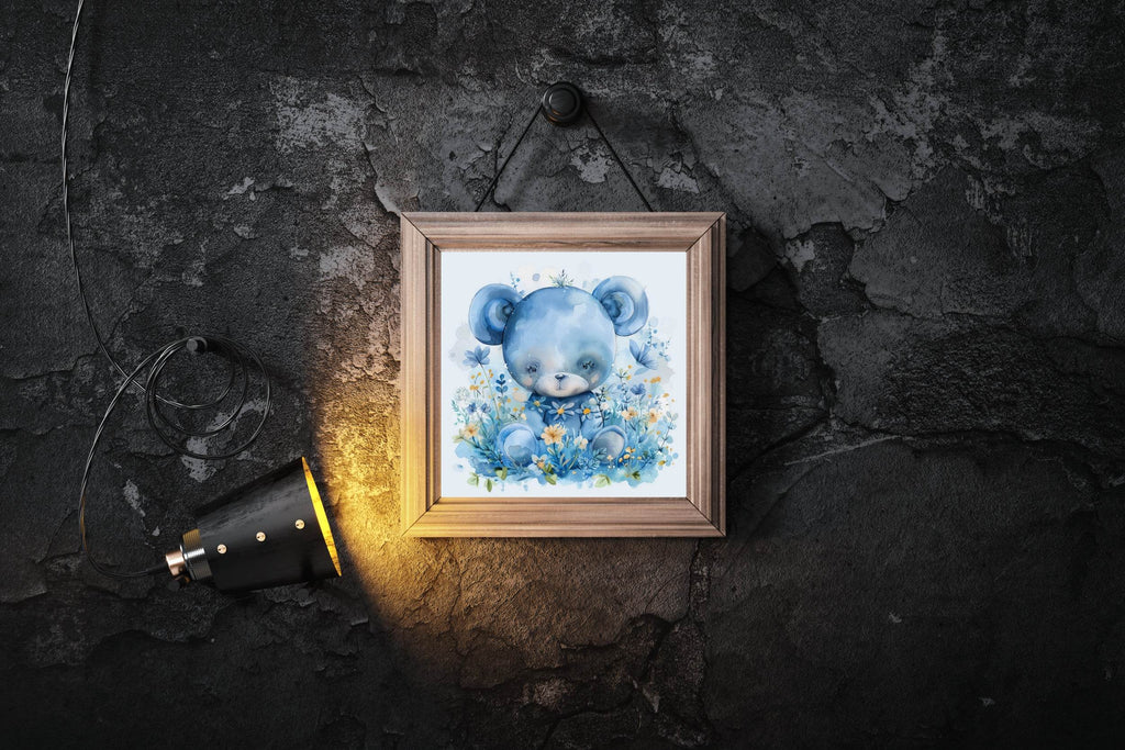Watercolor Blue Teddy Bear Wall Art - beink online art store