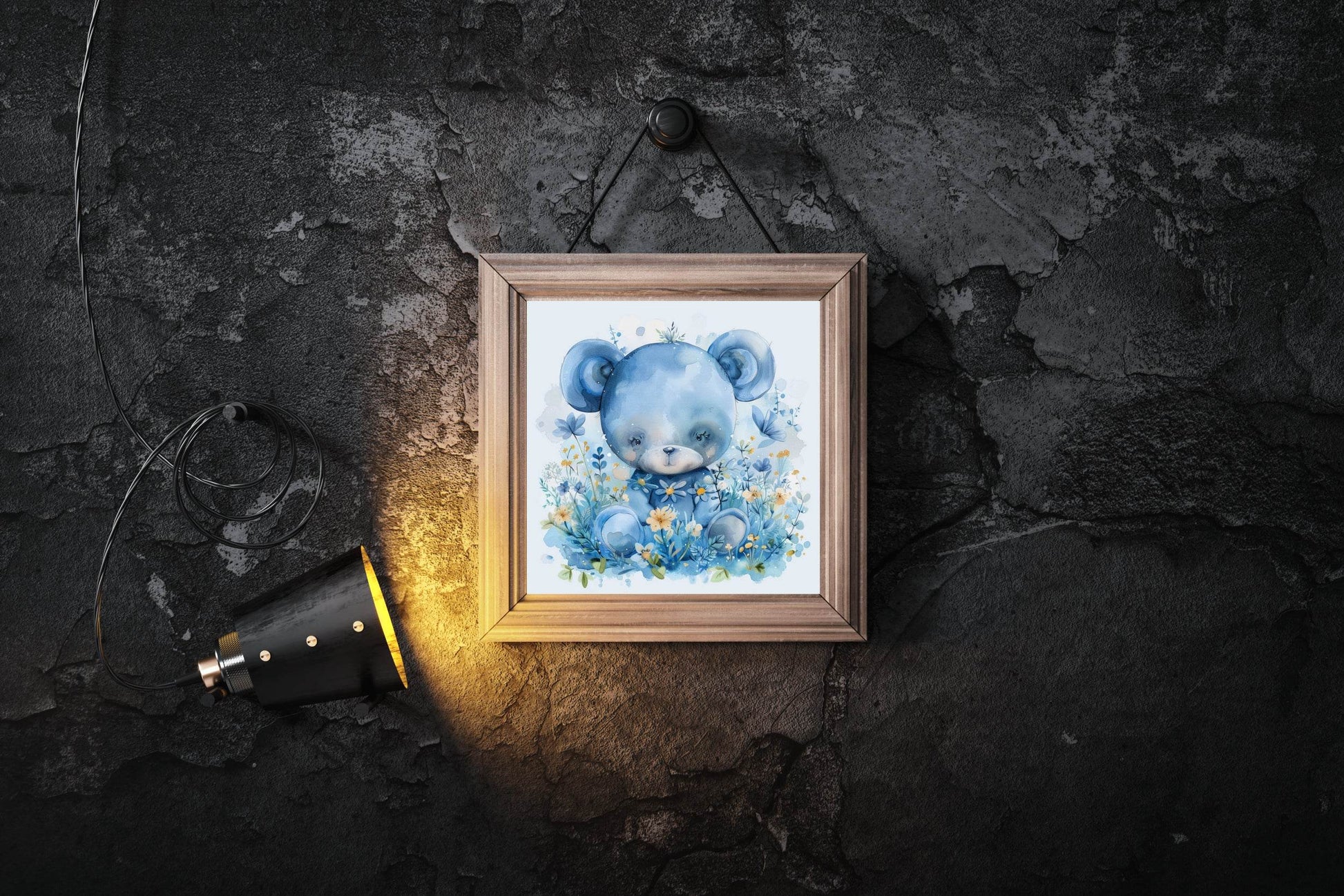Watercolor Blue Teddy Bear Wall Art - beink online art store