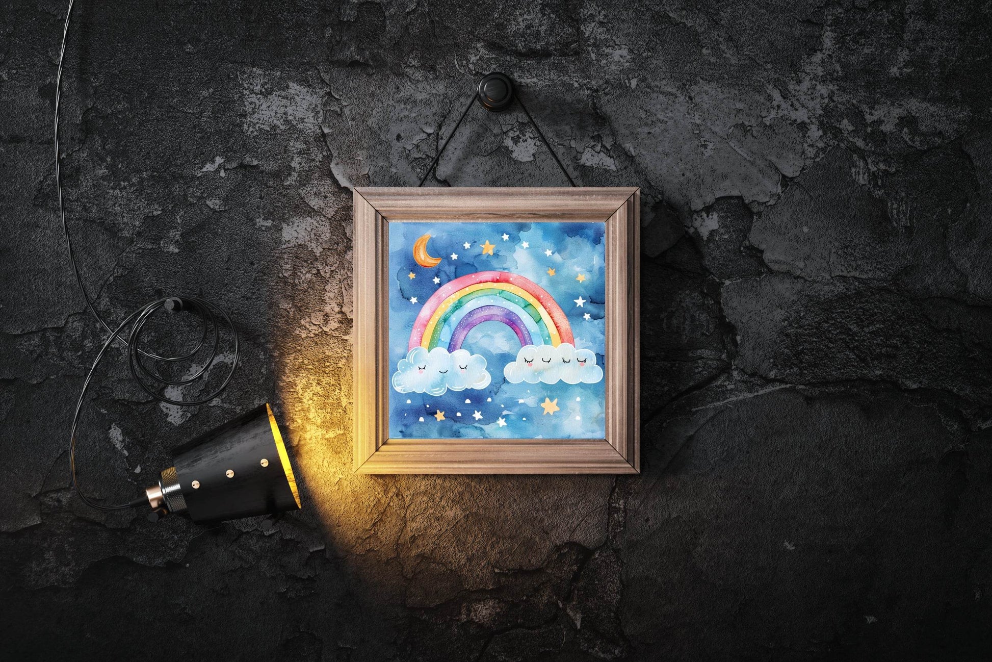 Rainbow and Clouds Watercolor Drawing Wall Art - beink online art store