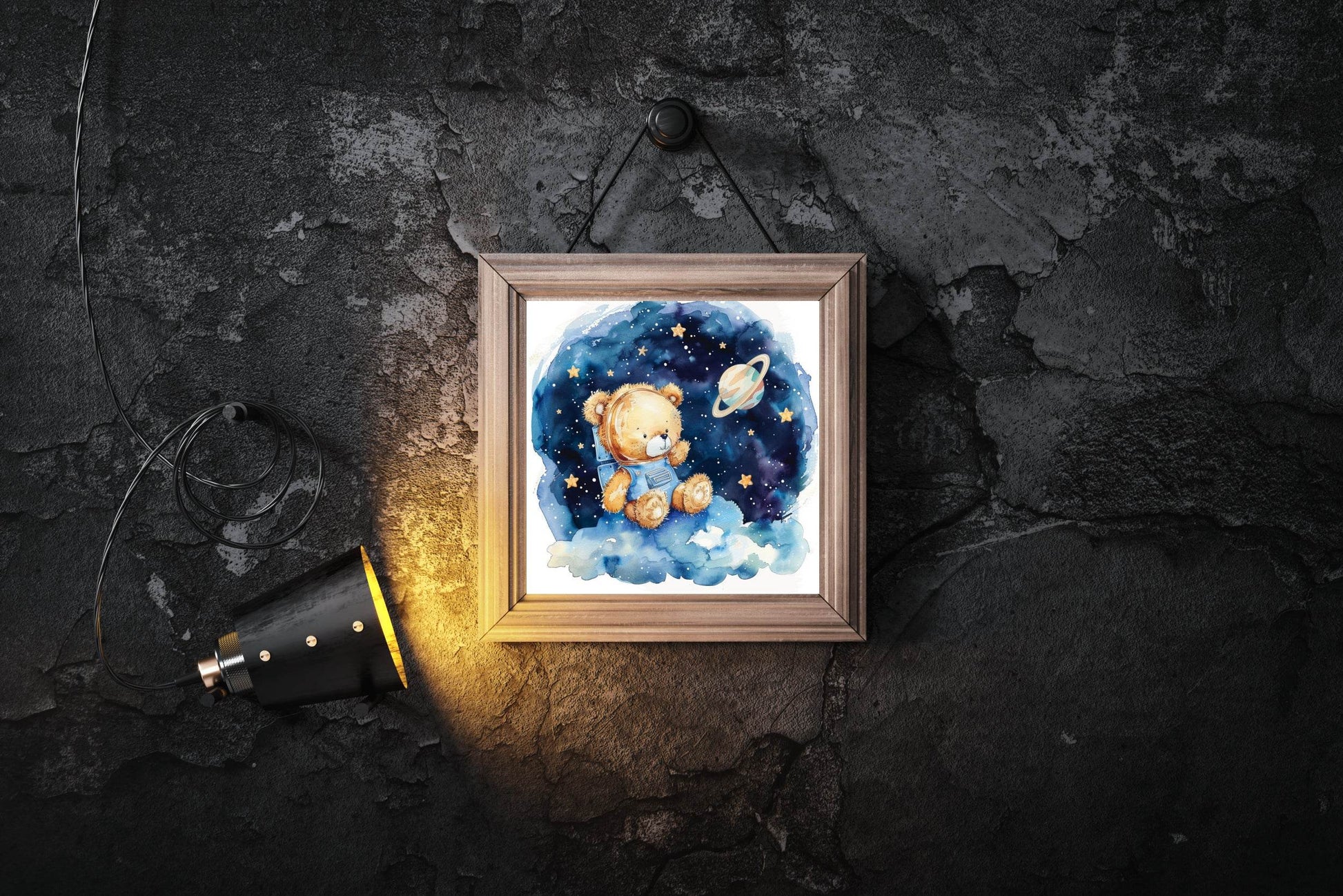 Cartoonish Drawing of Teddy Above Clouds - beink online art store
