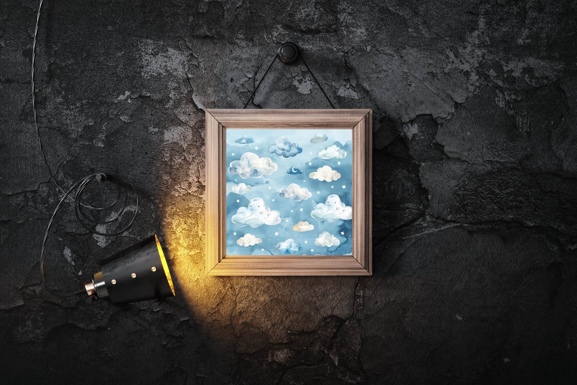 Blue Sky With Clouds and Stars Wall Art - beink online art store