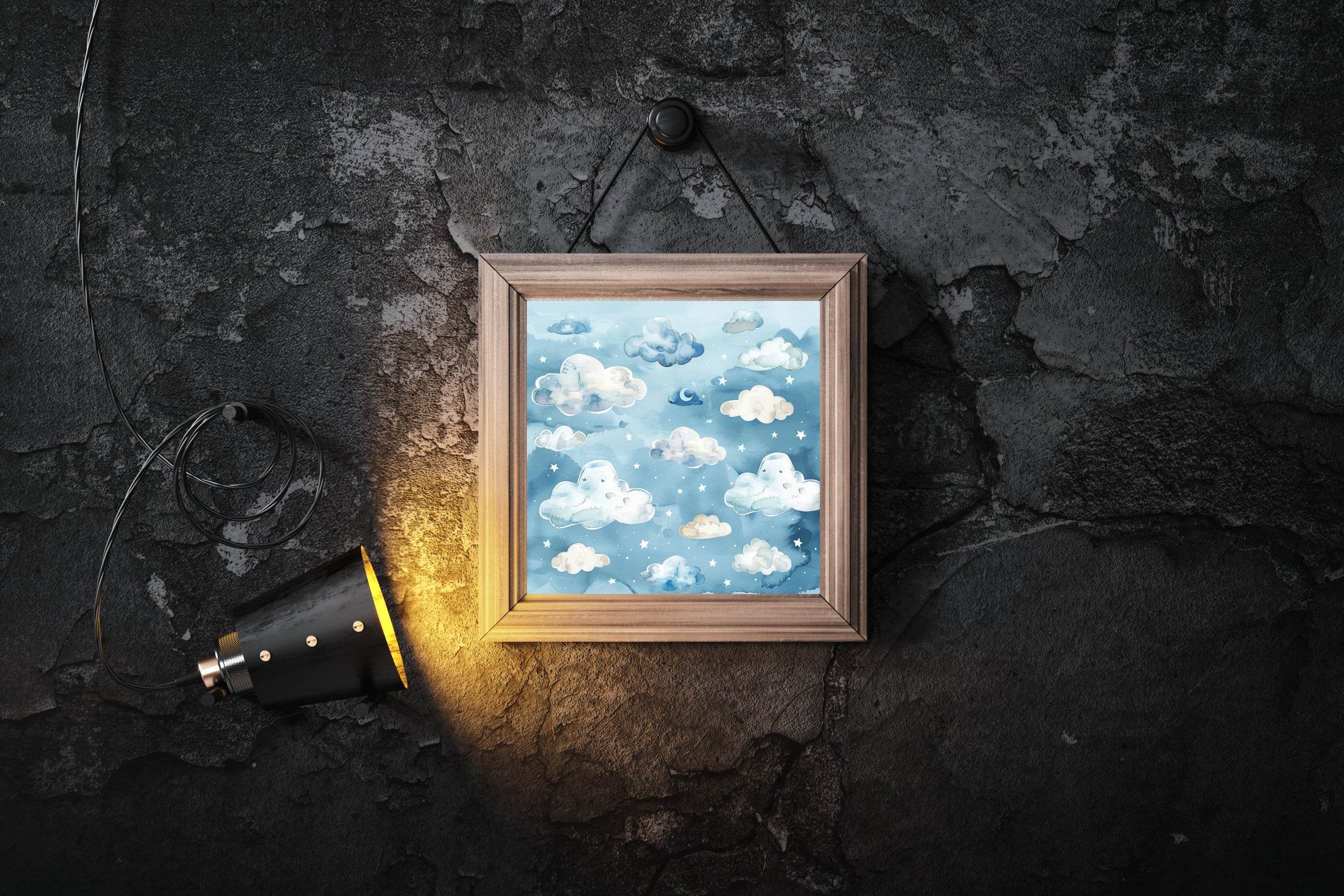 Blue Sky With Clouds and Stars Wall Art - beink online art store