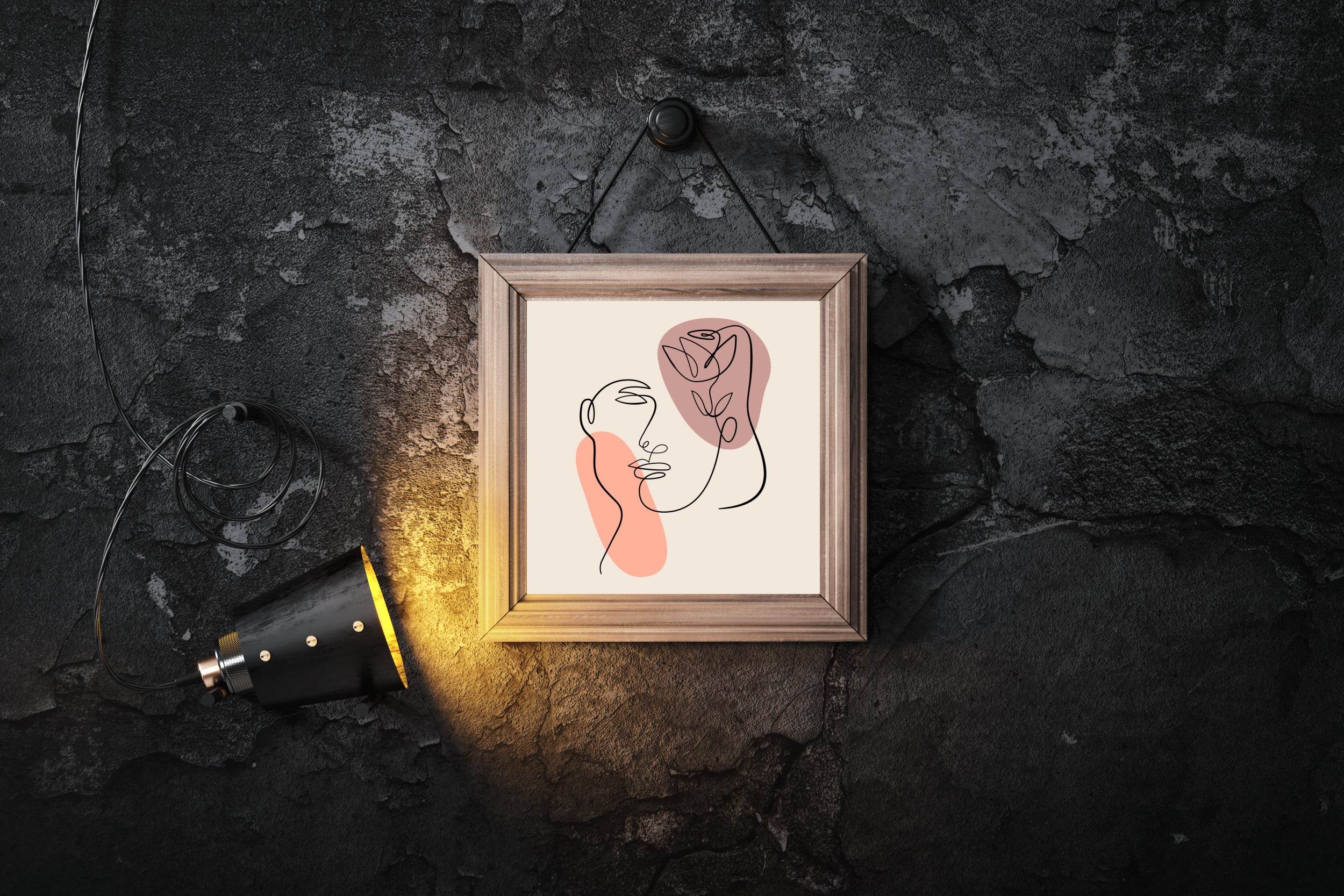 Line Face of Woman With Rose Wall Art - beink online art store