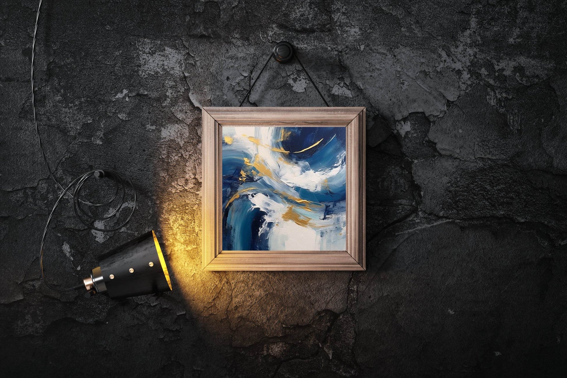 Gold and Blue Textured Abstract Wall Art - beink online art store