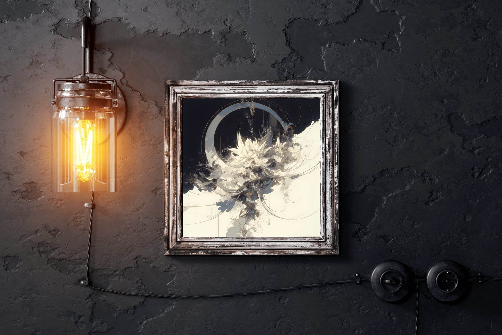 Digital White Flower Abstract Wall Art - beink online art store