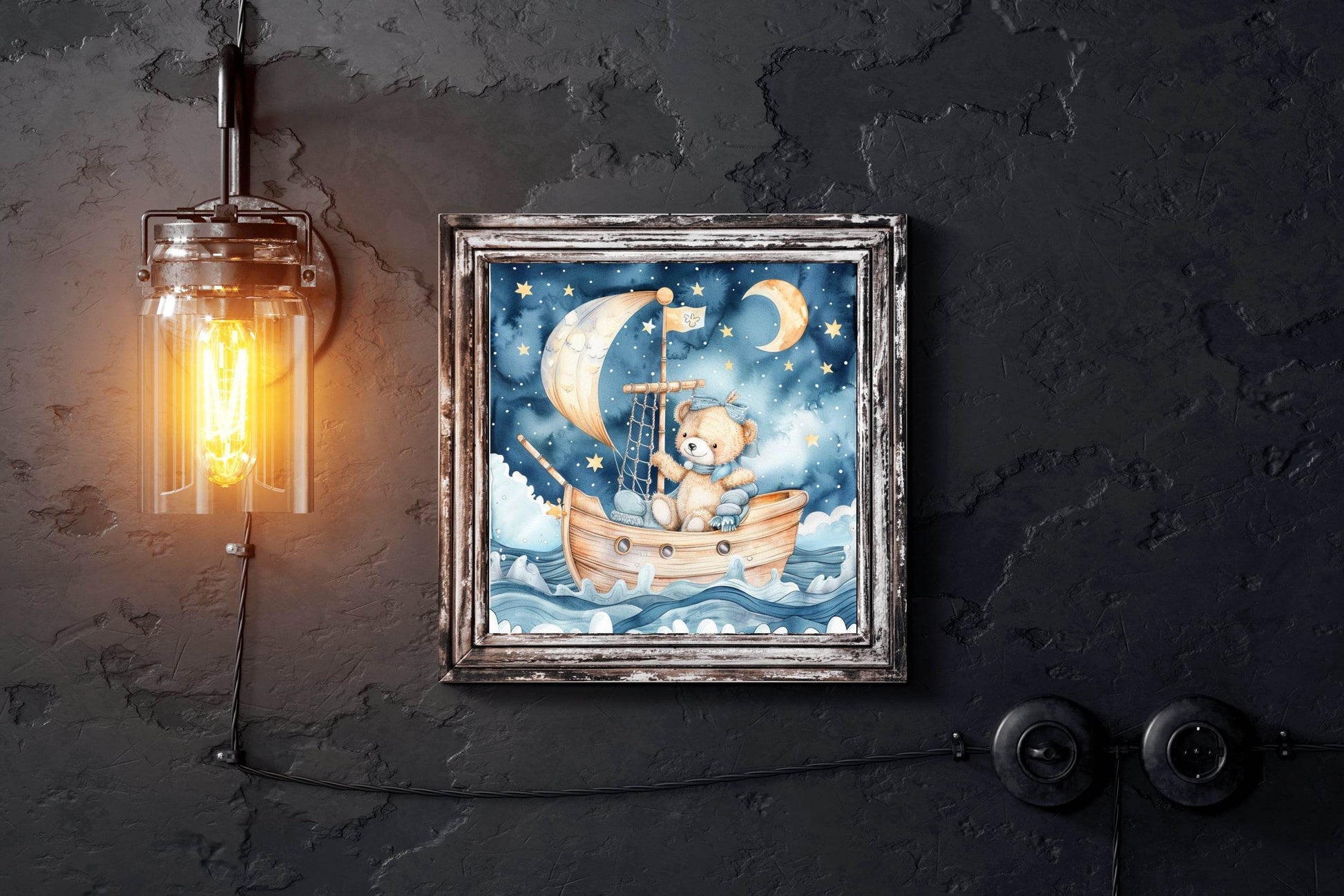 Painting of Teddy Bear Sailing in a Boat - beink online art store
