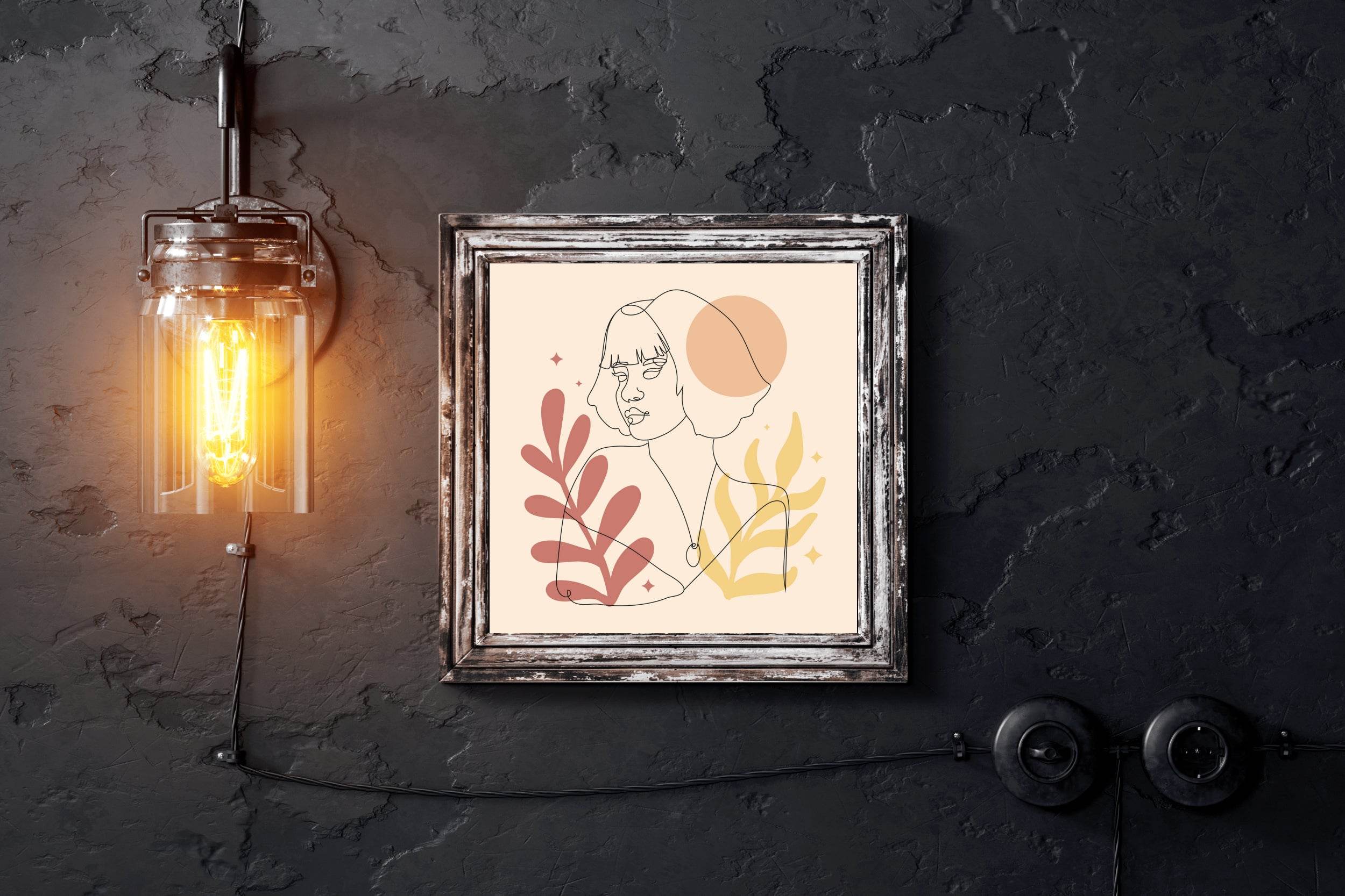 Woman Face With a Fern Plant Wall Art - beink online art store