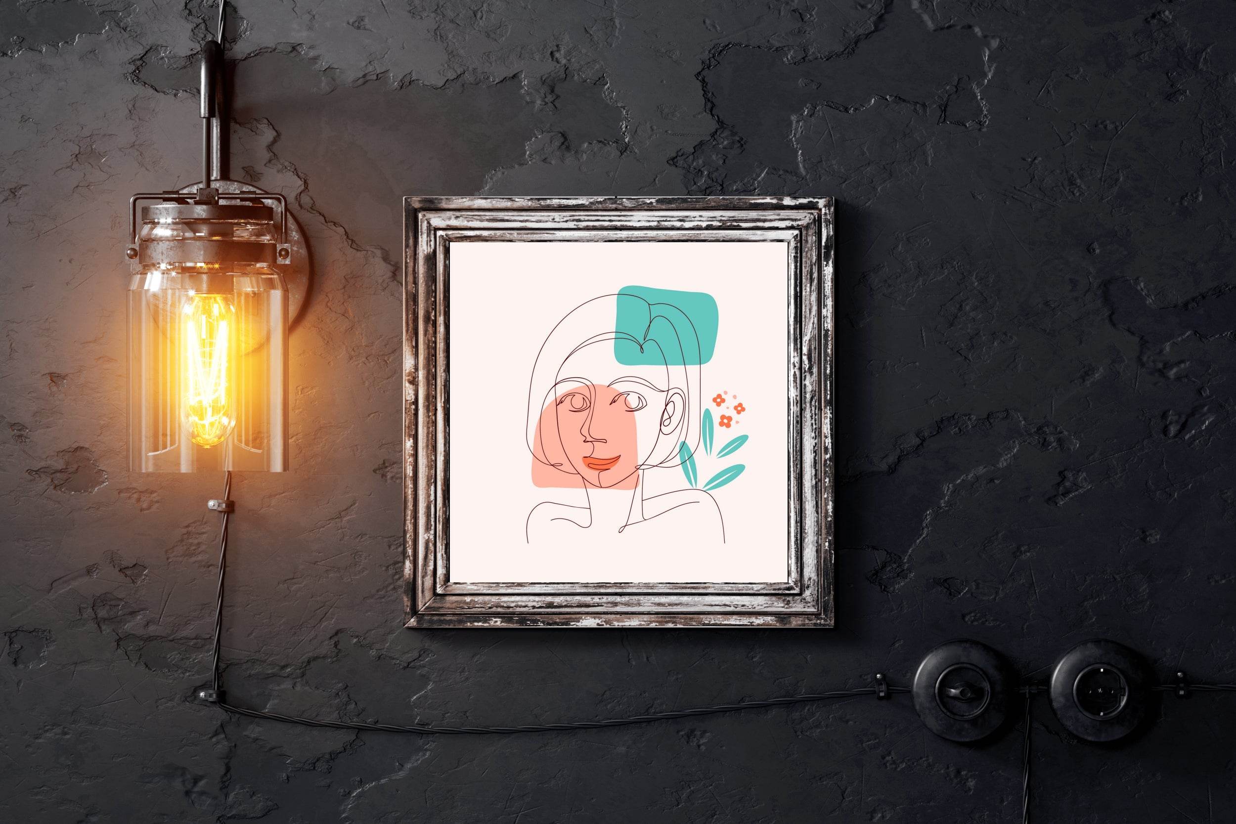 Color Drawing of Woman Face By Hand Wall Art - beink online art store