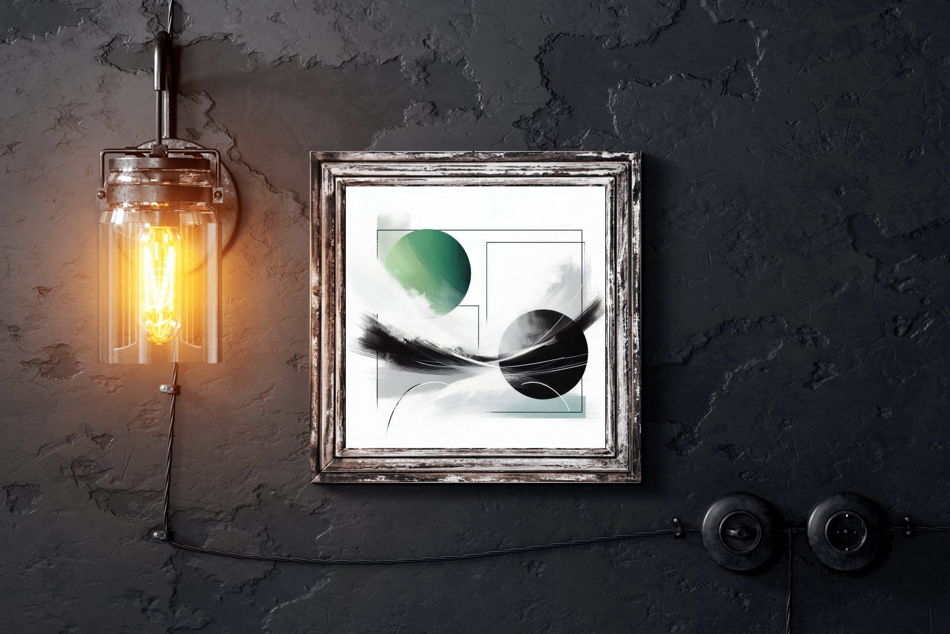 Green and Black Symmetry Abstract Wall Art - beink online art store