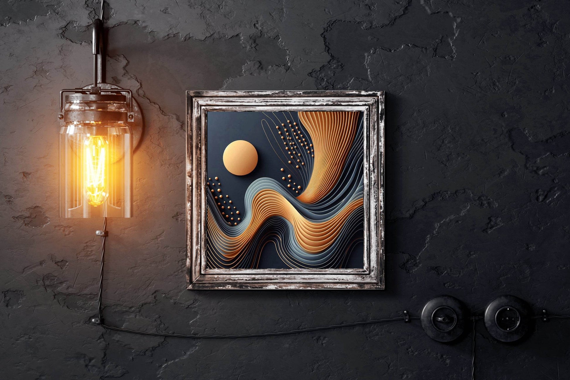 3D Golden Wavy Orange Abstract Wall Art - beink online art store
