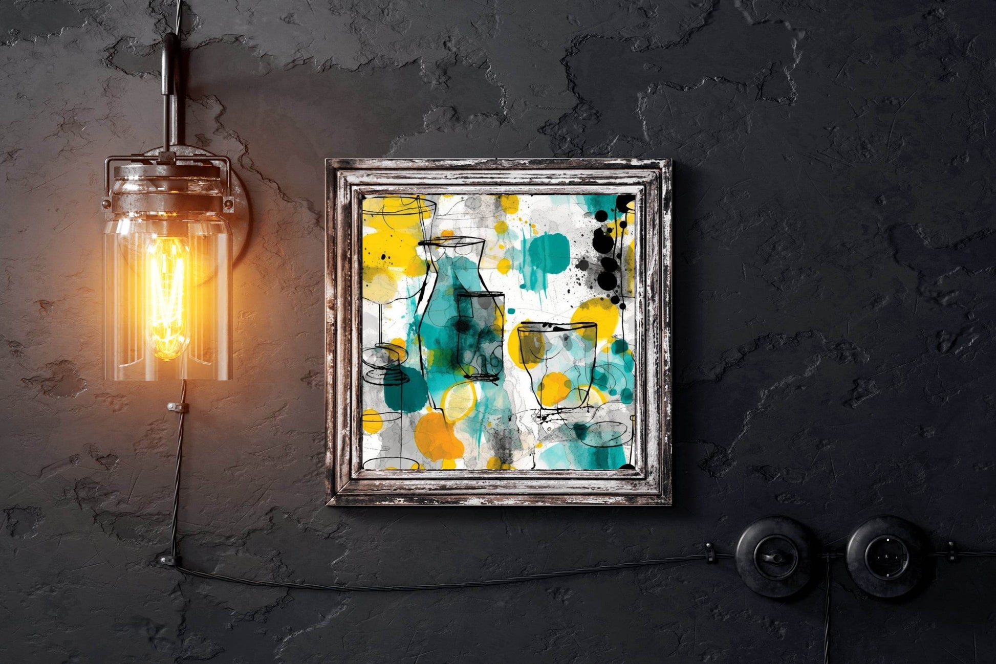 Glass Shapes With Water Color Background Abstract Wall Art - beink online art store