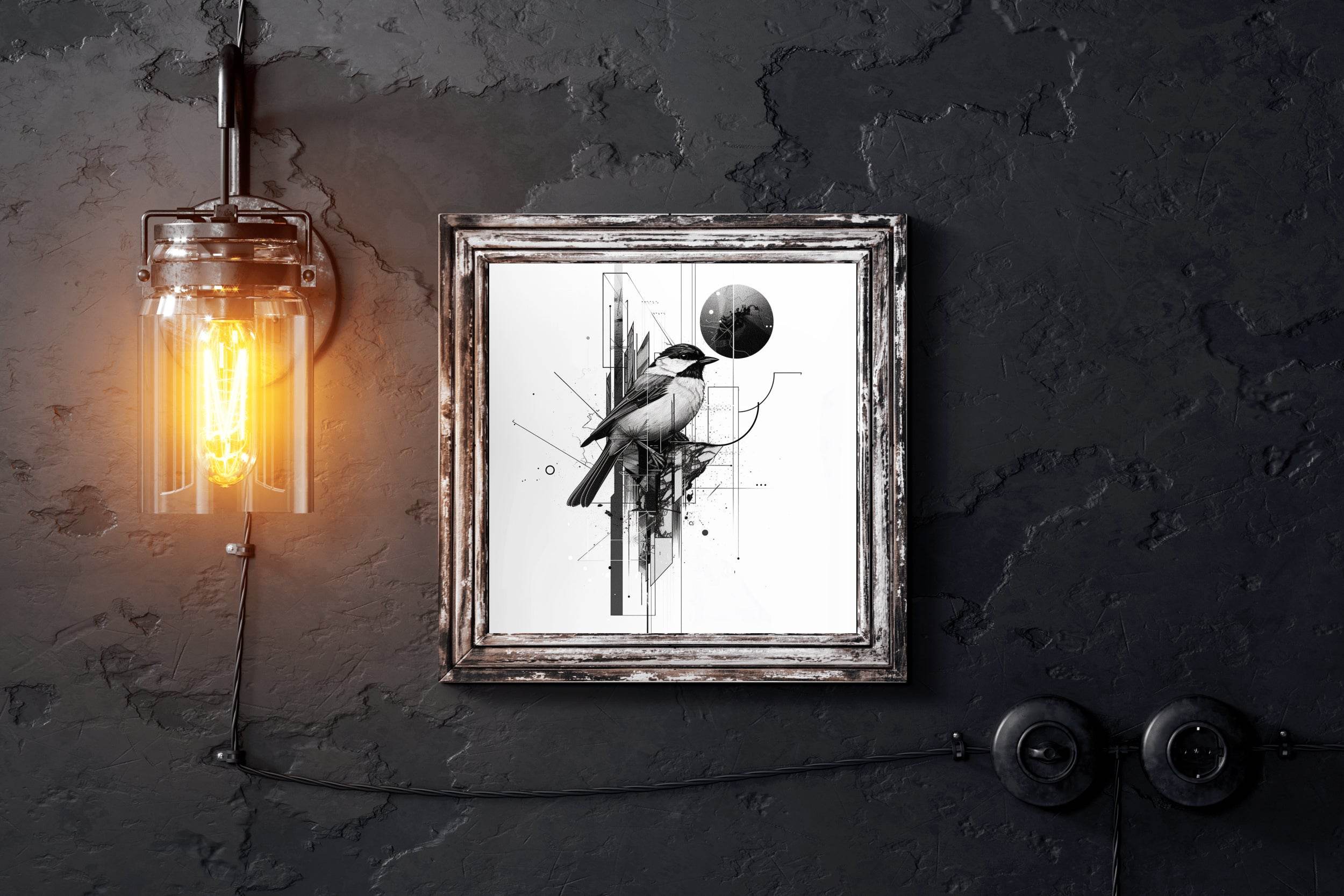Sketch of Black Bird With Geometrical Shapes Wall Art - beink online art store