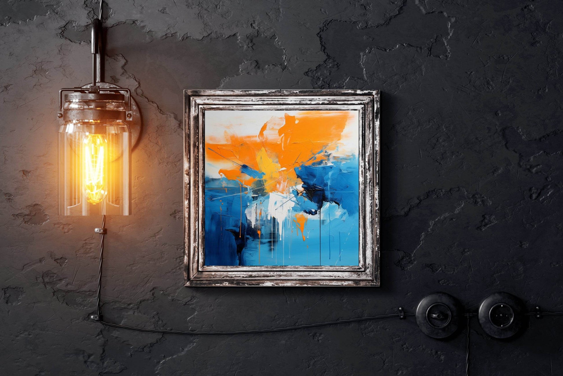 Blue and Orange Brush Stroke Abstract Wall Art - beink online art store