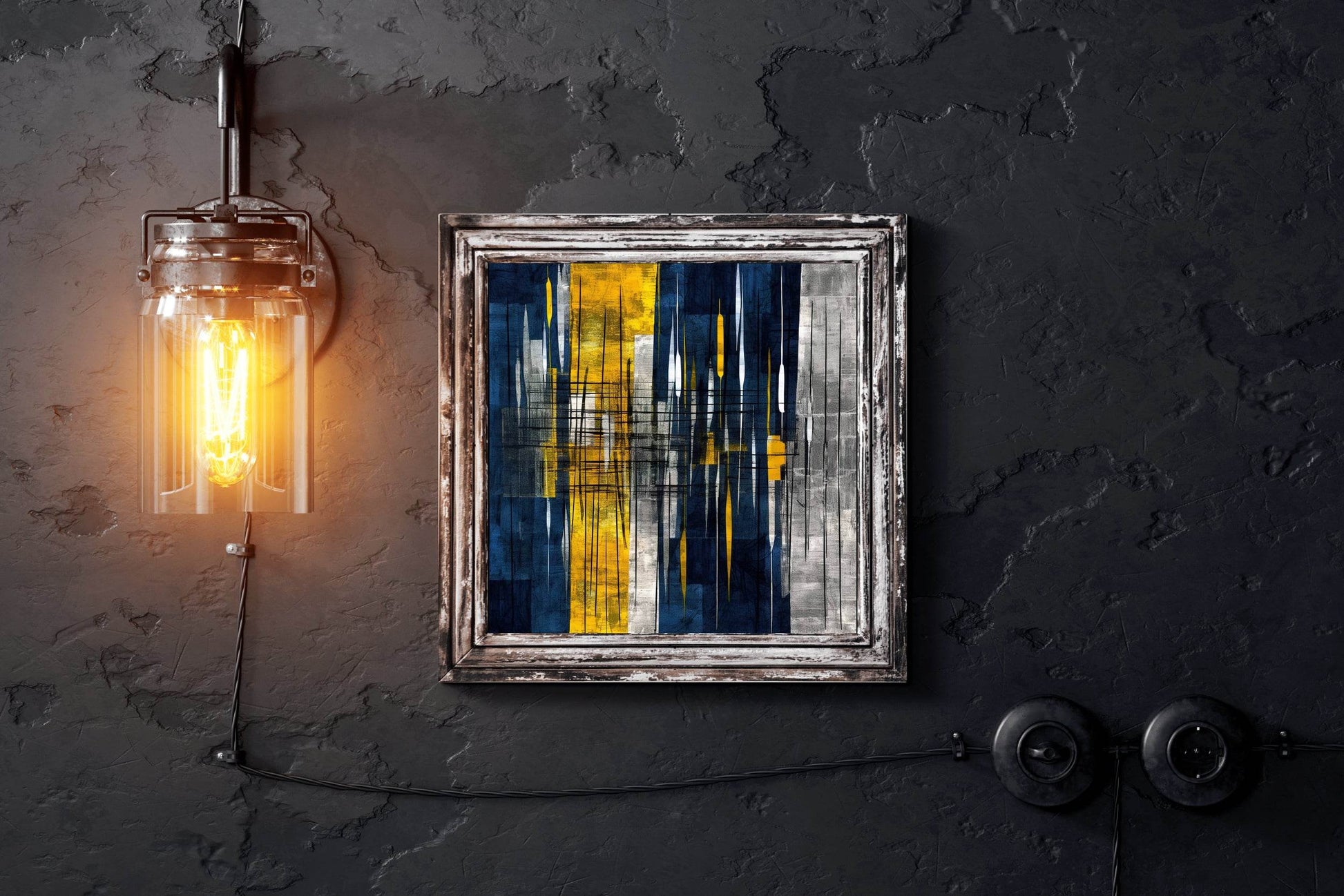 Yellow and Blue Sharp Strokes Abstract Wall Art - beink online art store