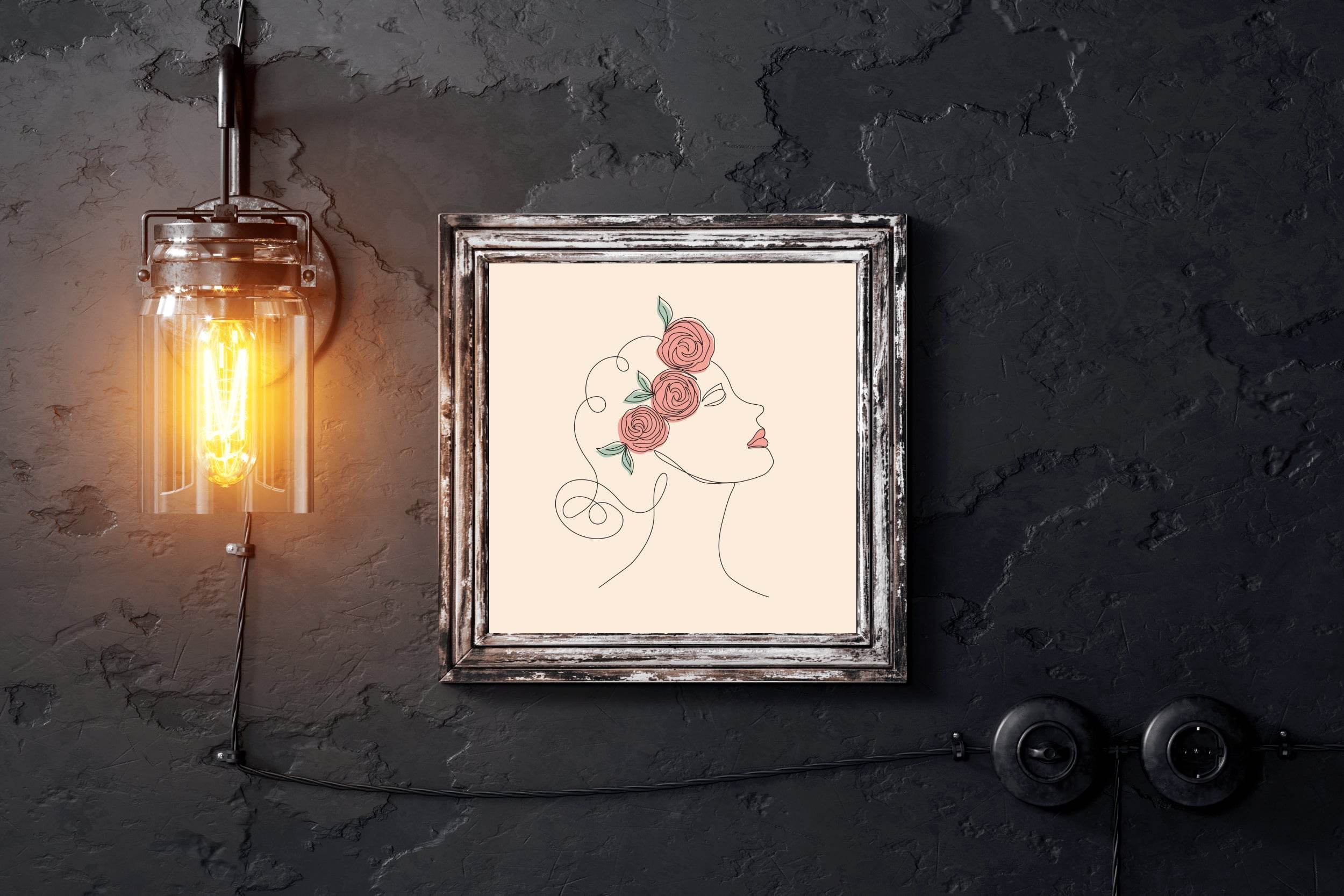 Beautiful Woman And Flower Art Line - beink online art store