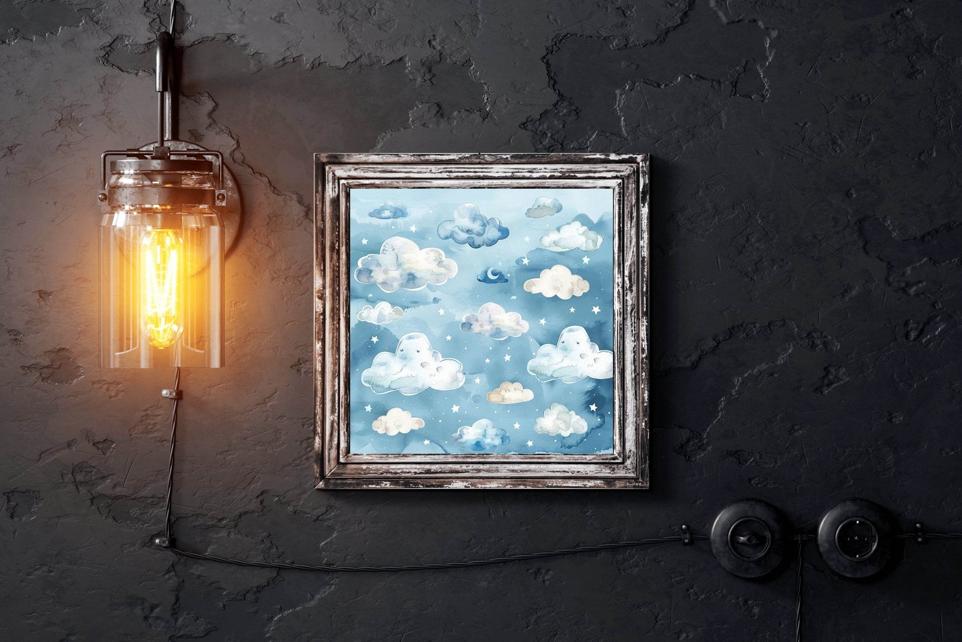 Blue Sky With Clouds and Stars Wall Art - beink online art store
