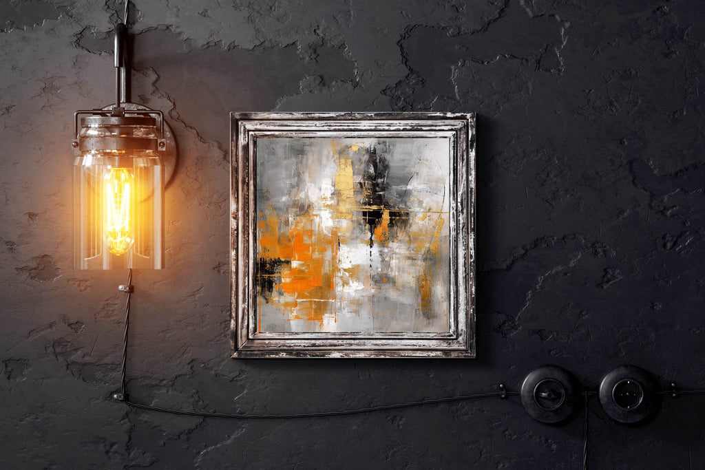 Vibrant Orange and Black Brush Strokes Abstract Wall Art - beink online art store