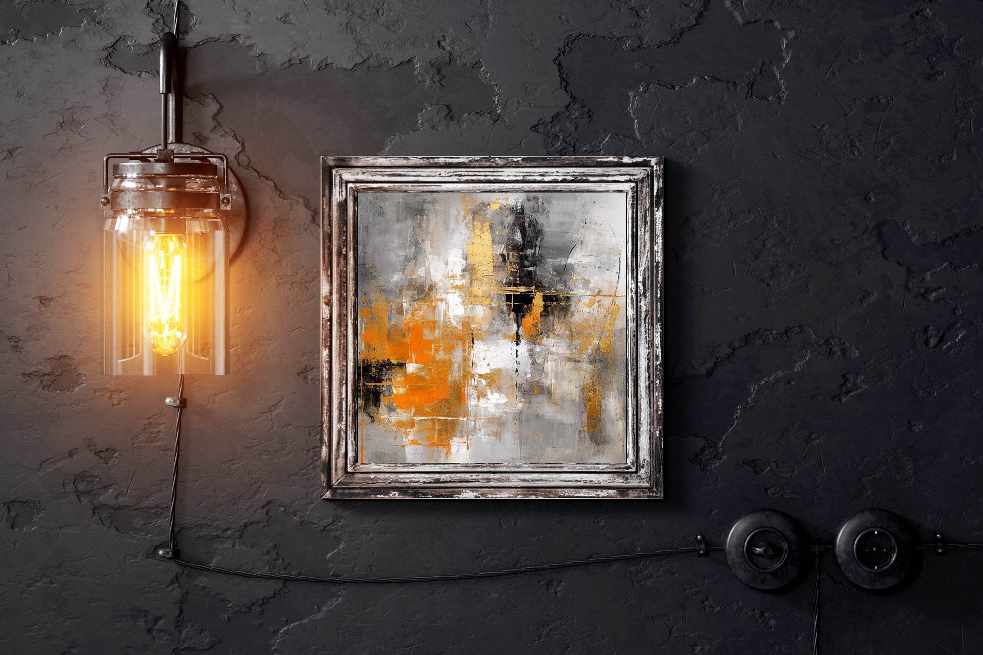 Vibrant Orange and Black Brush Strokes Abstract Wall Art - beink online art store