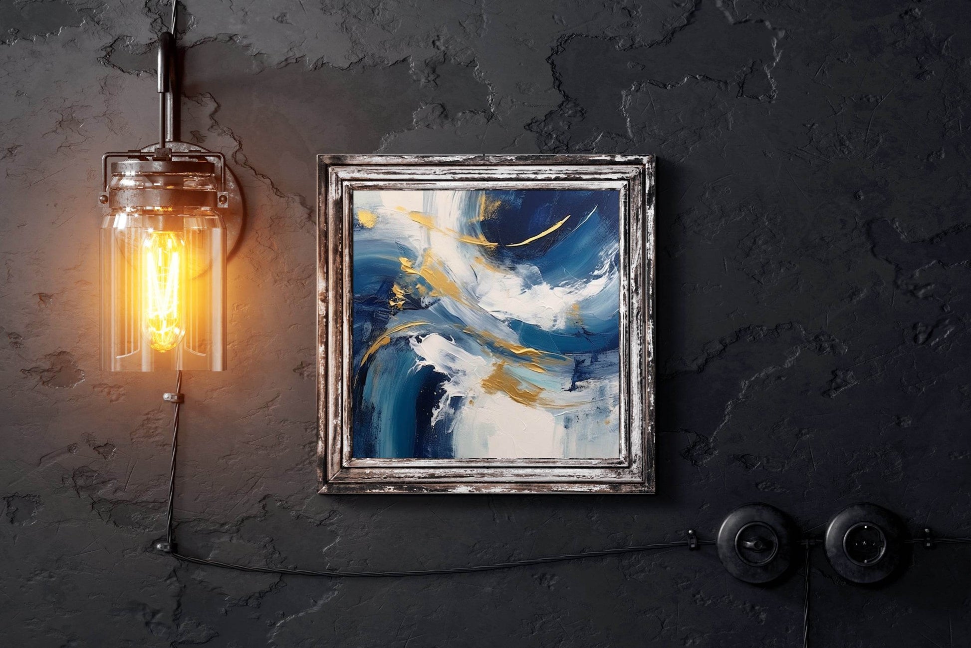 Gold and Blue Textured Abstract Wall Art - beink online art store