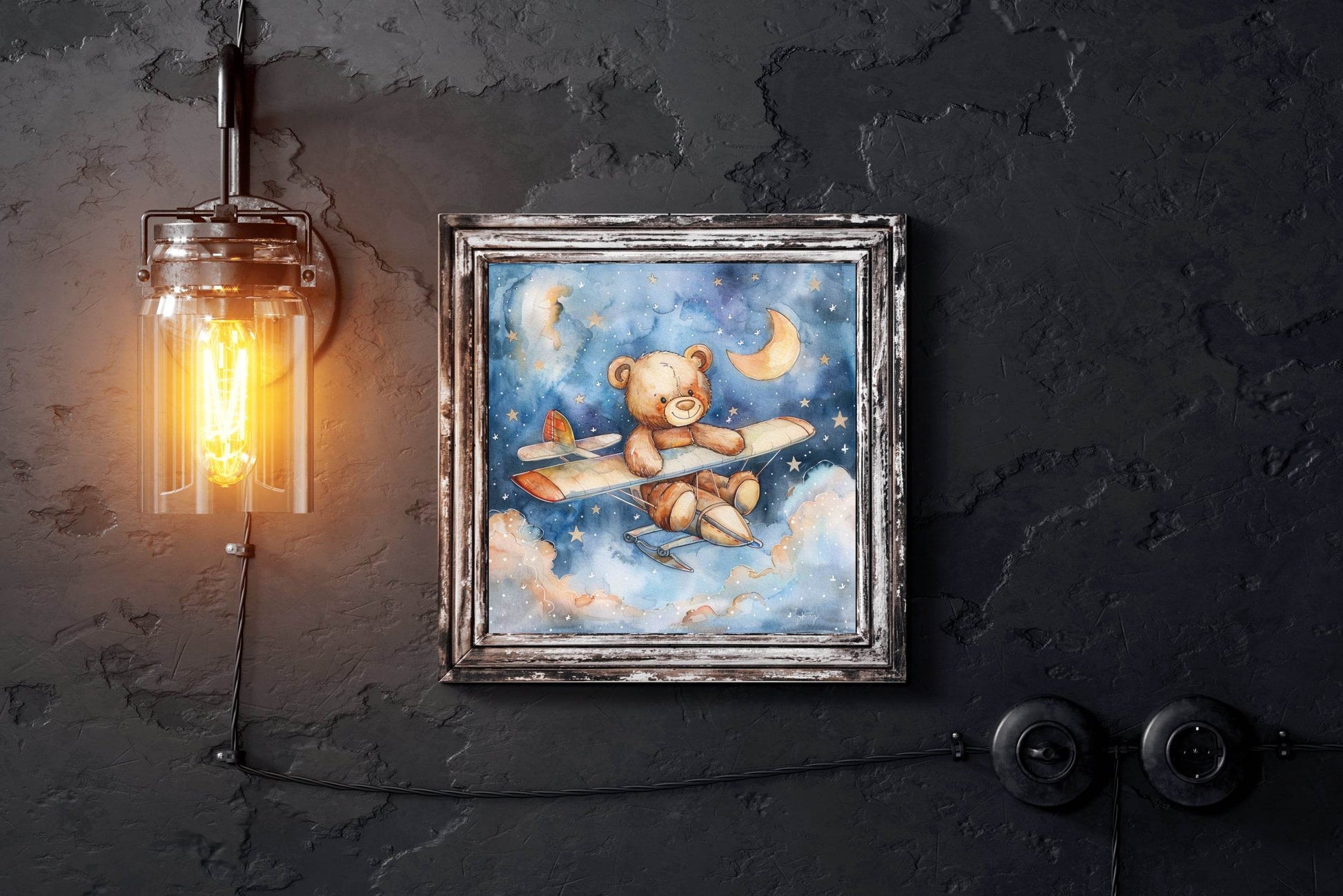 Close Up of a Teddy Bear Sitting on a Plane - beink online art store