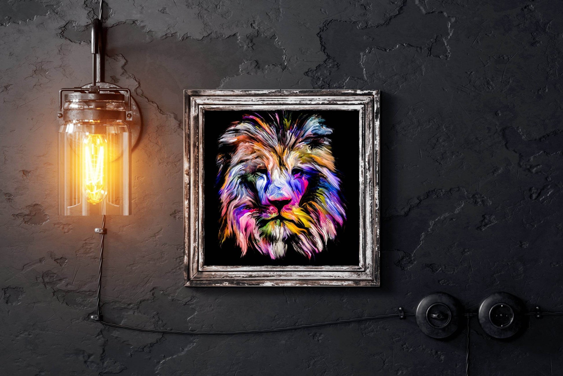 Portrait of Lion in Multicolor Paint - beink online art store