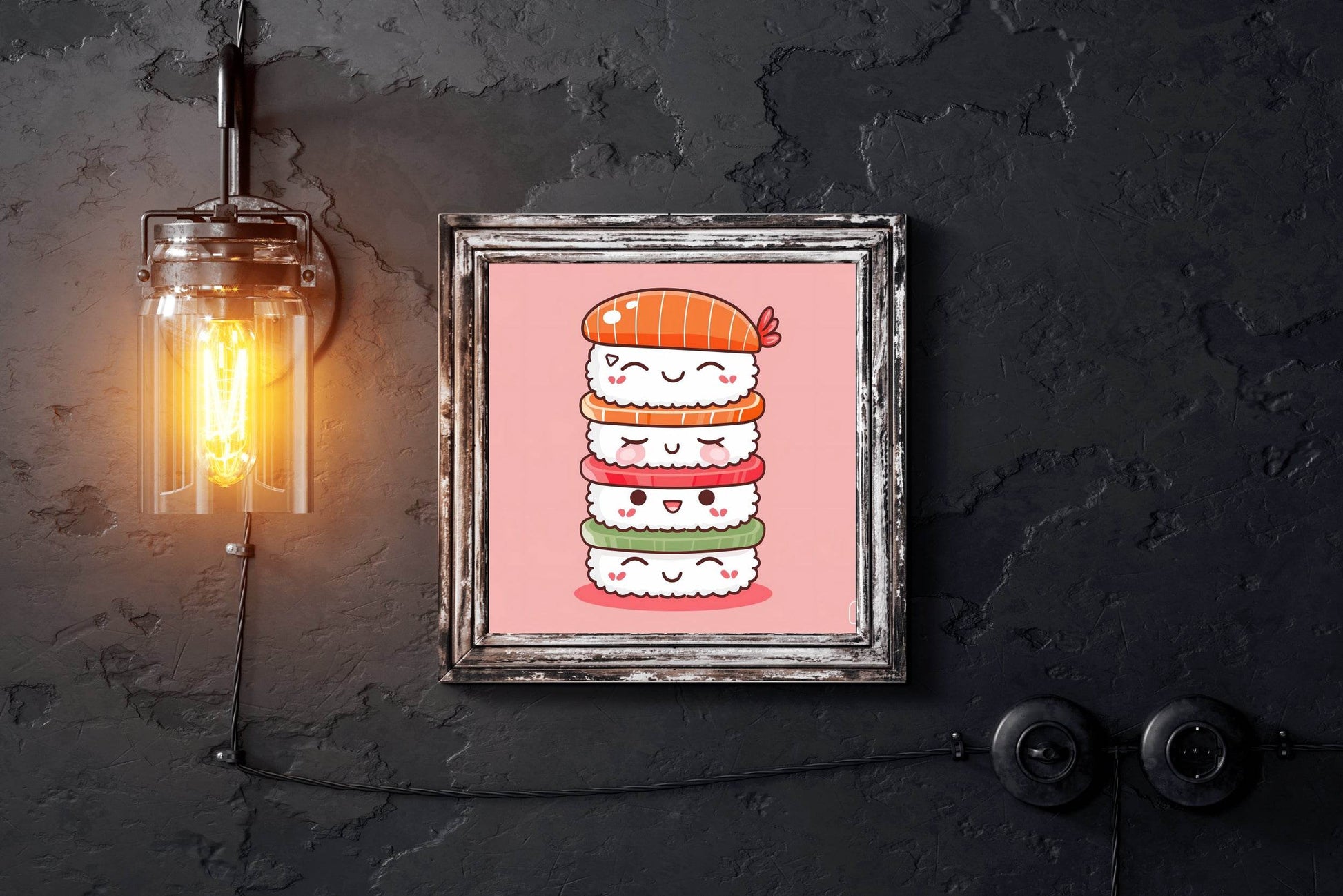 Cartoonish Painting of Cute Sushi Stack - beink online art store