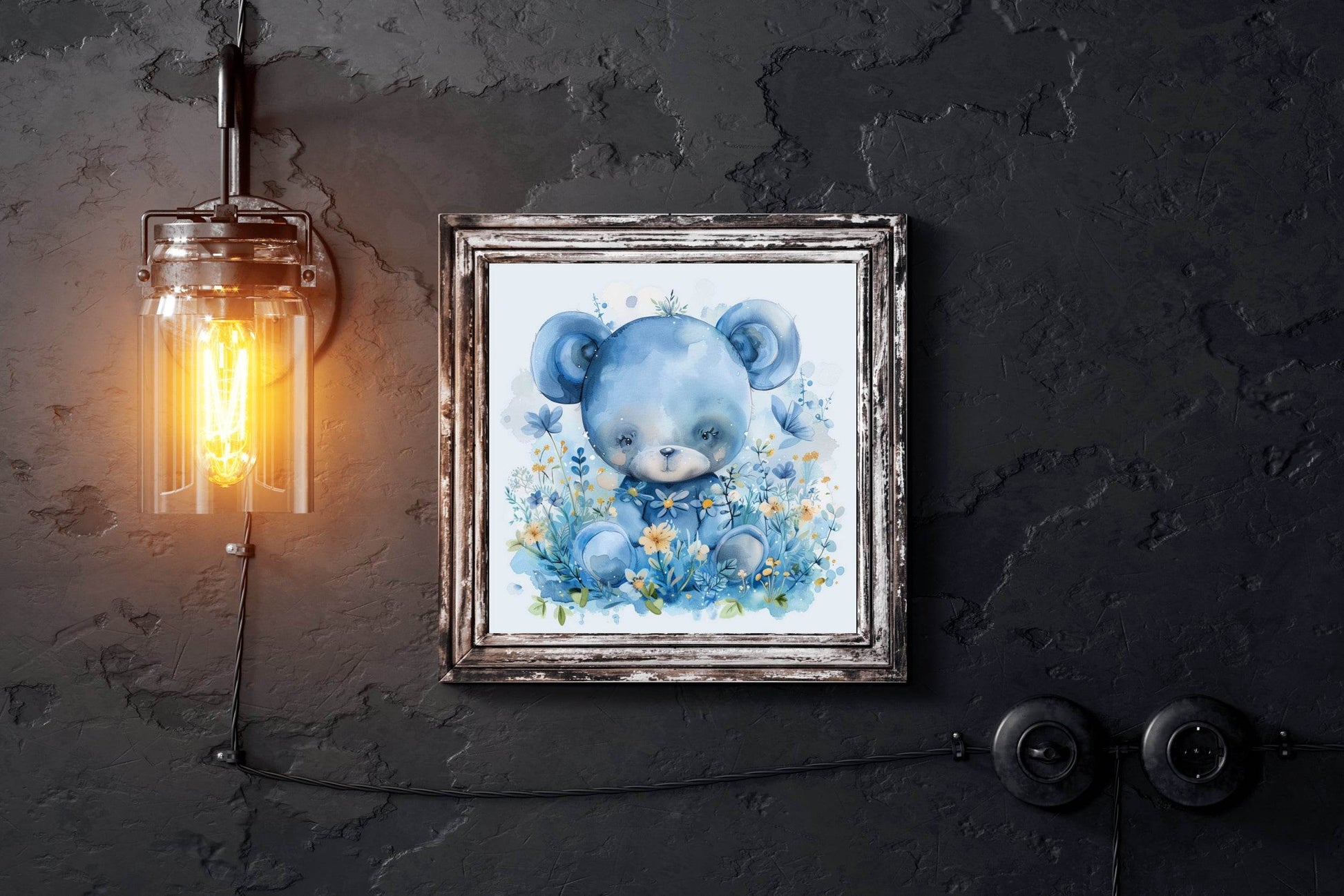 Watercolor Blue Teddy Bear Wall Art - beink online art store
