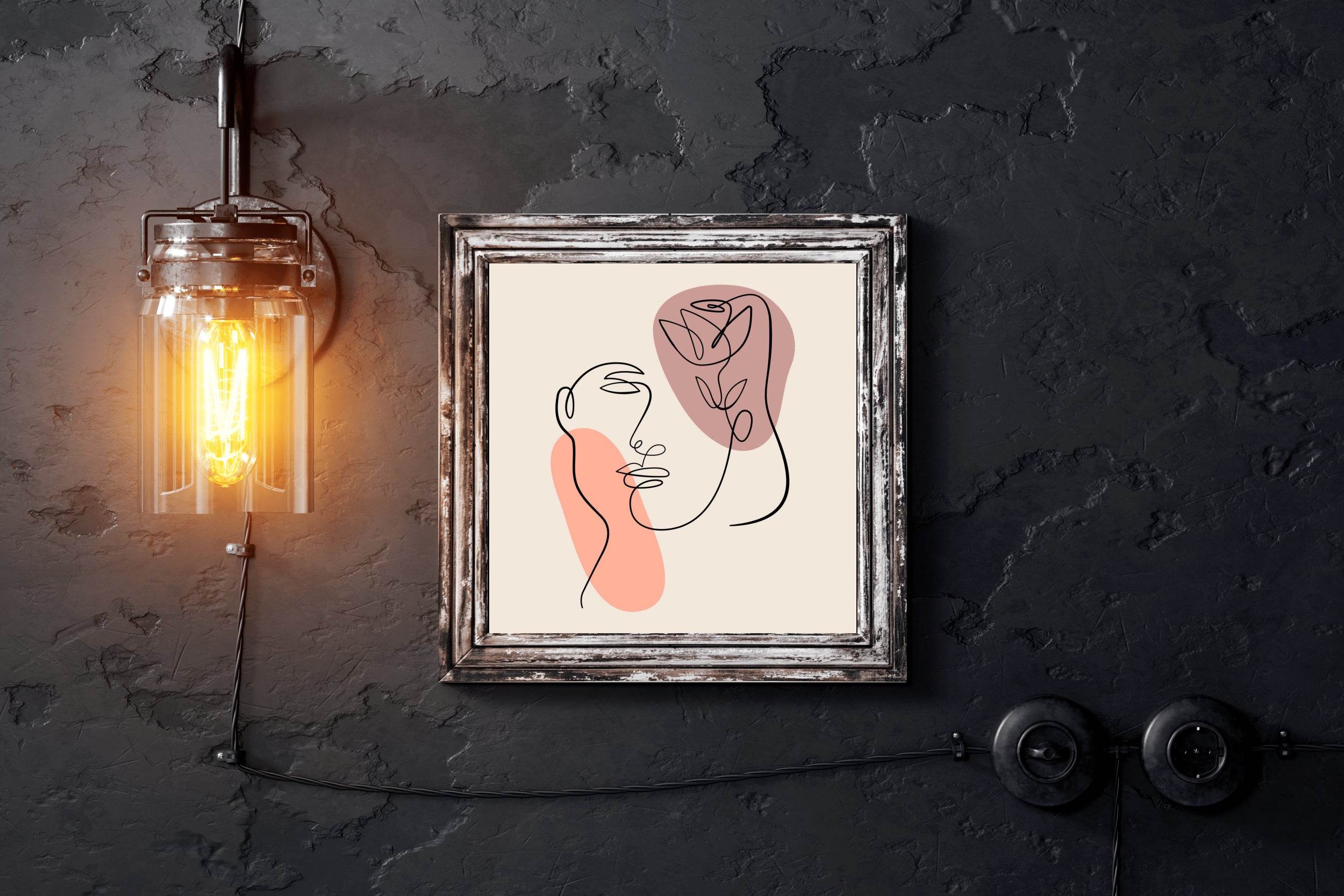 Line Face of Woman With Rose Wall Art - beink online art store