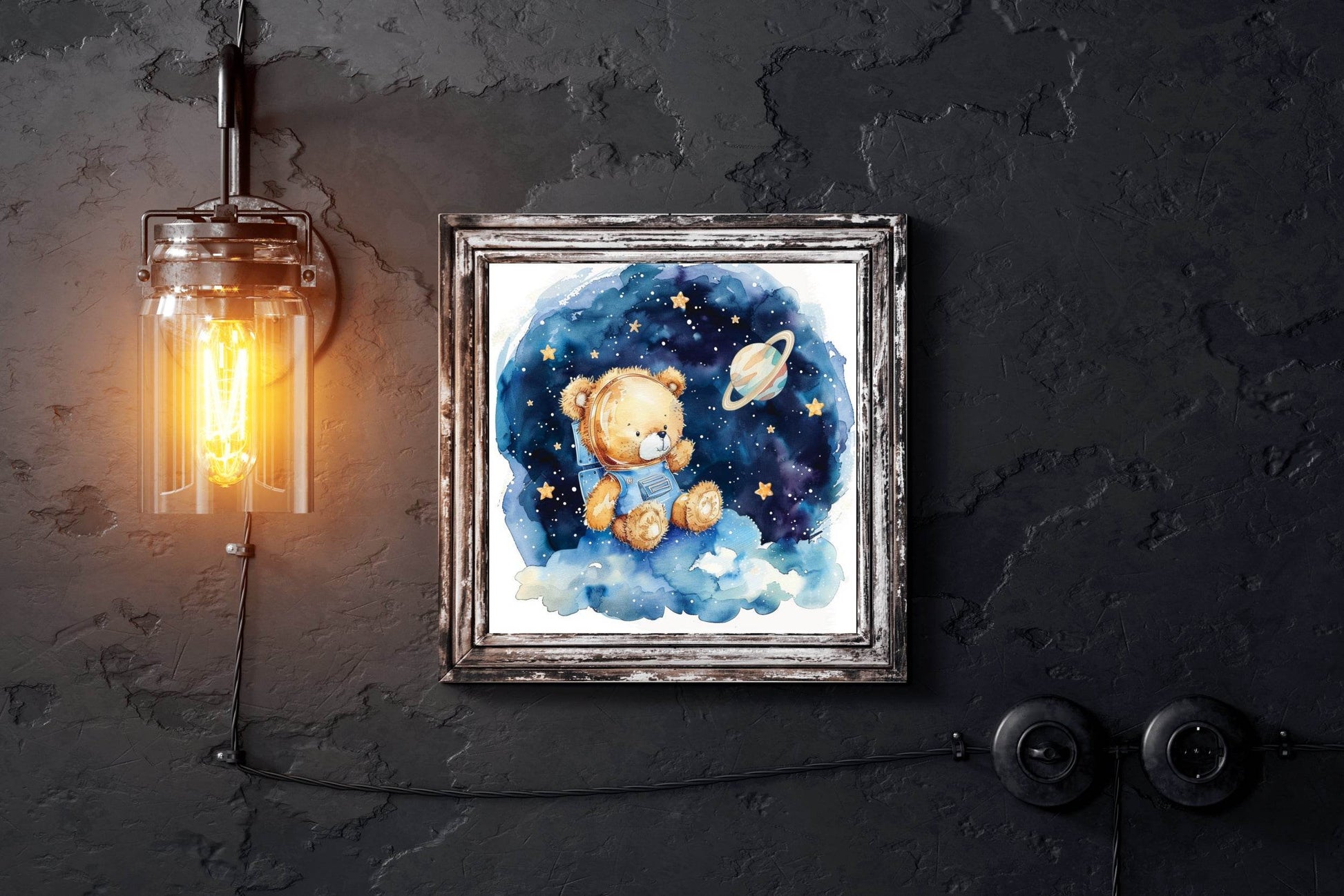 Cartoonish Drawing of Teddy Above Clouds - beink online art store