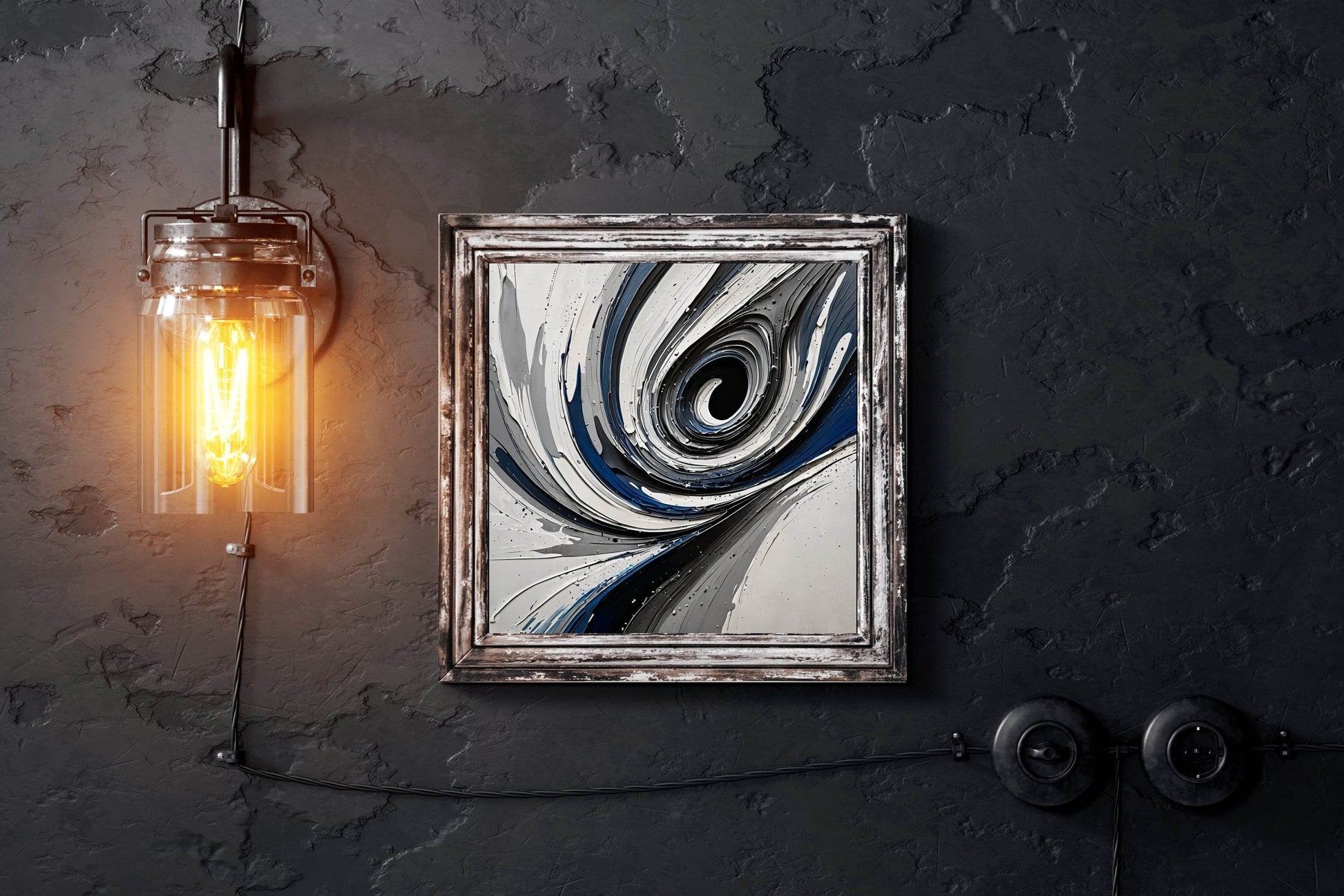 Paint of Blue and White Swirl Abstract Wall Art - beink online art store