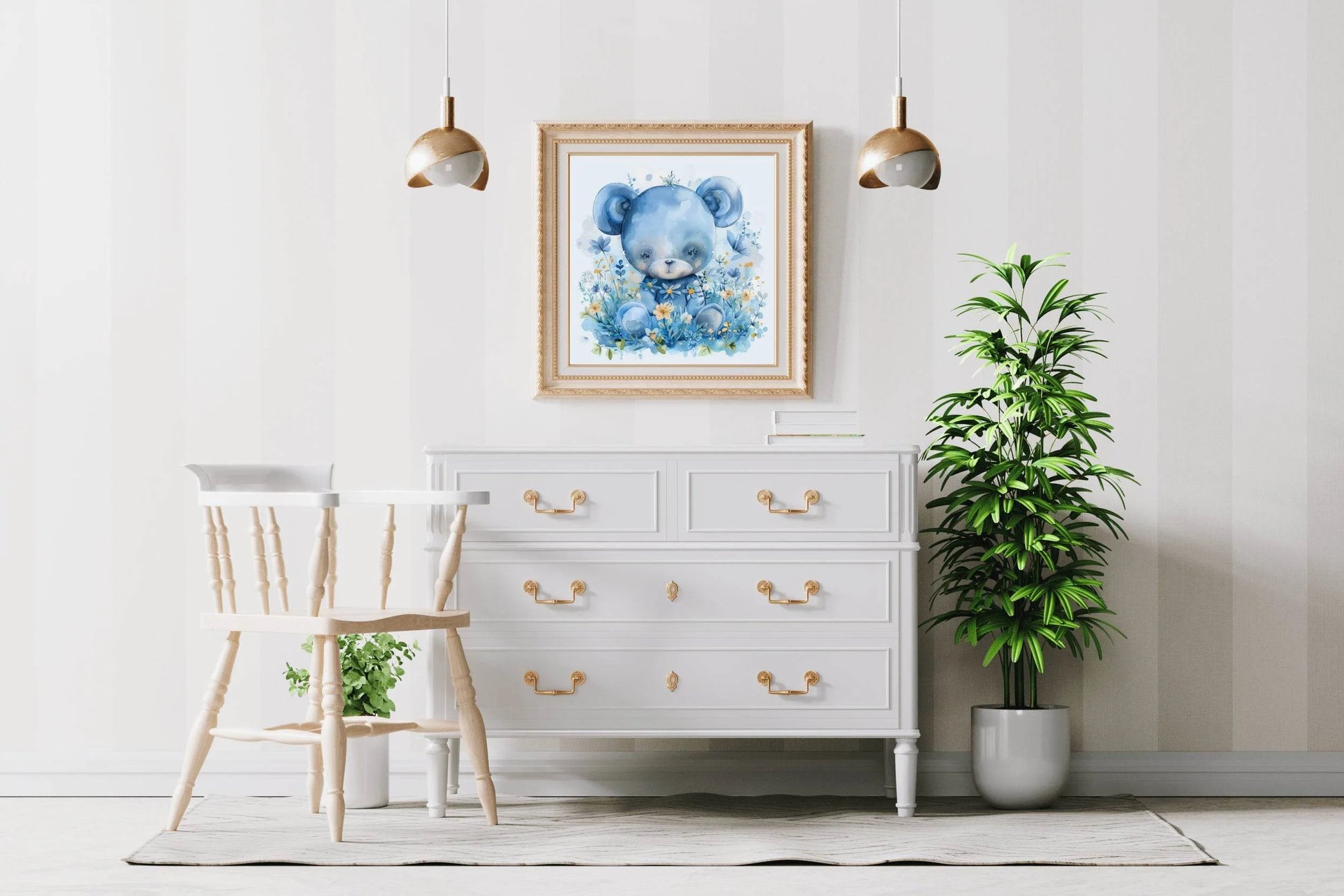 Watercolor Blue Teddy Bear Wall Art - beink online art store